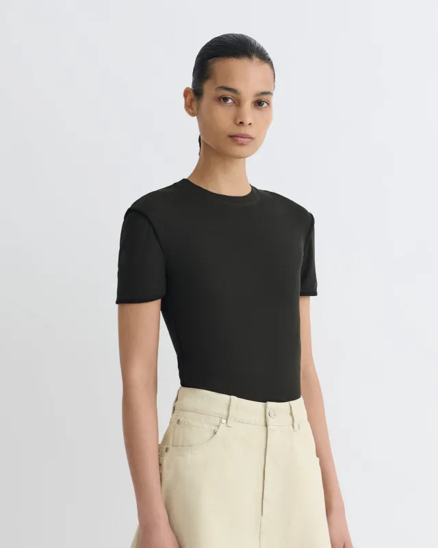 Sabelle - Cropped Mesh Jersey T-Shirt - Antracite/Black sold by Nanushka