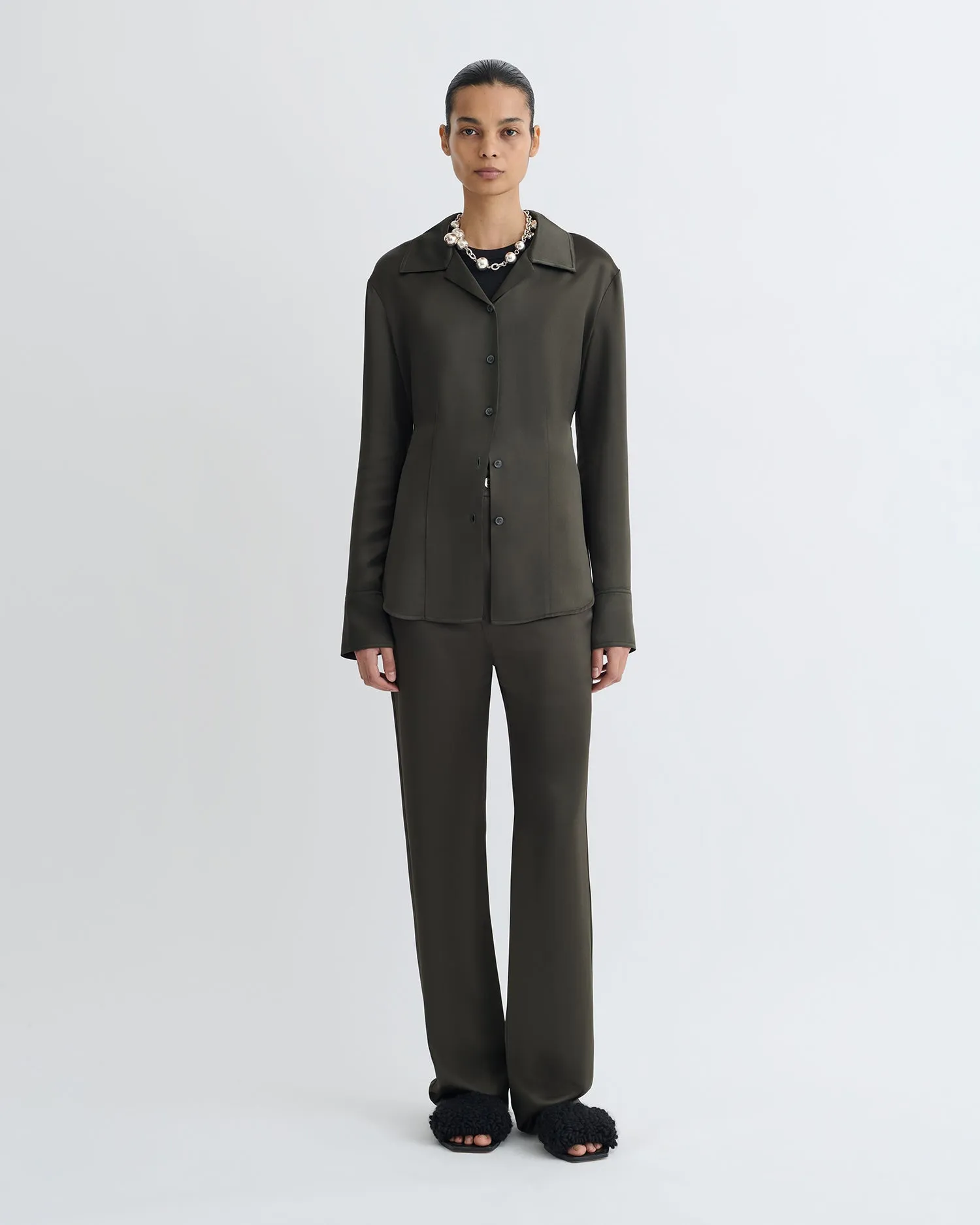 Nathalie - Slip Satin Shirt - Dark Green sold by Nanushka product image thumbnail 2