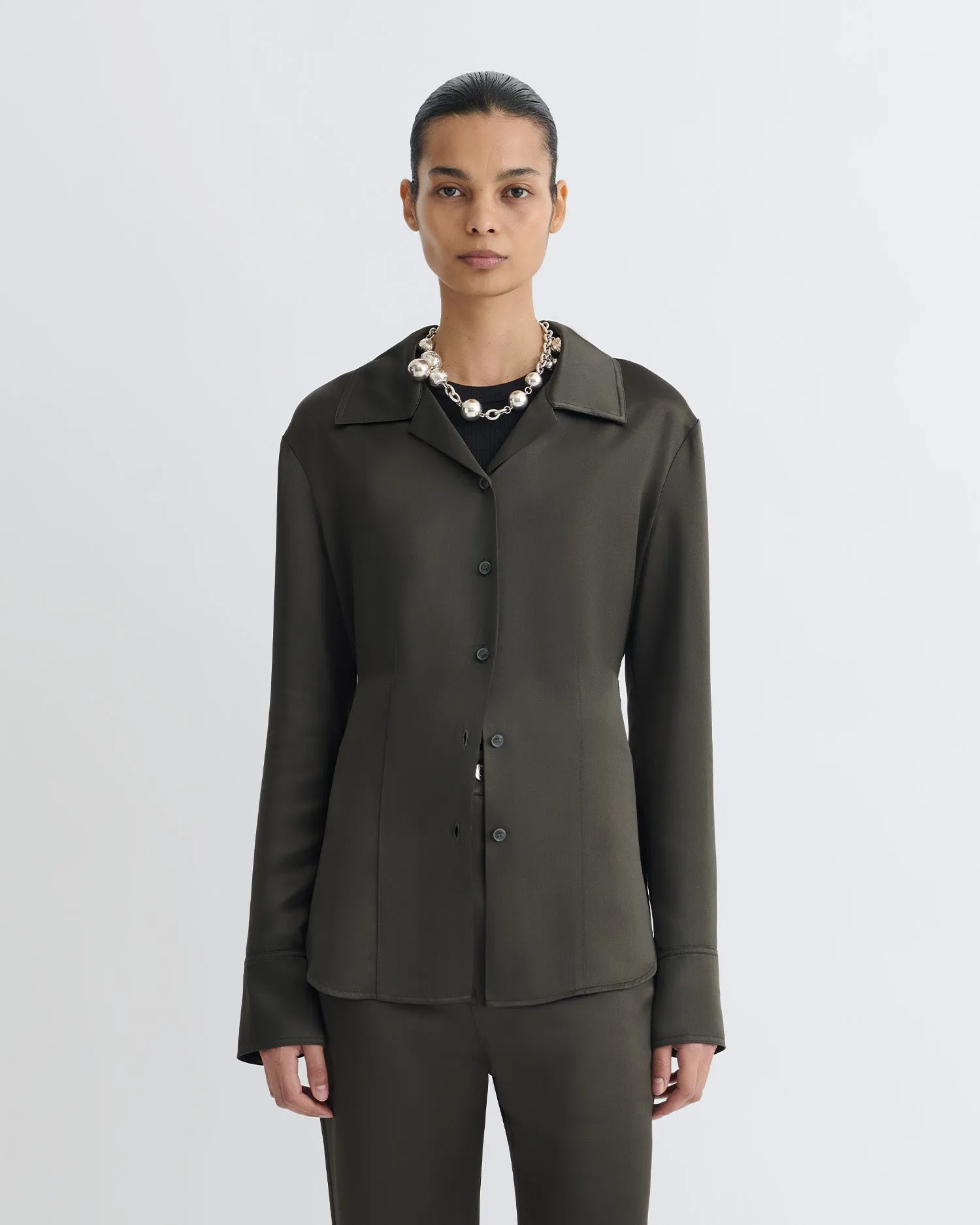 Nathalie - Slip Satin Shirt - Dark Green sold by Nanushka