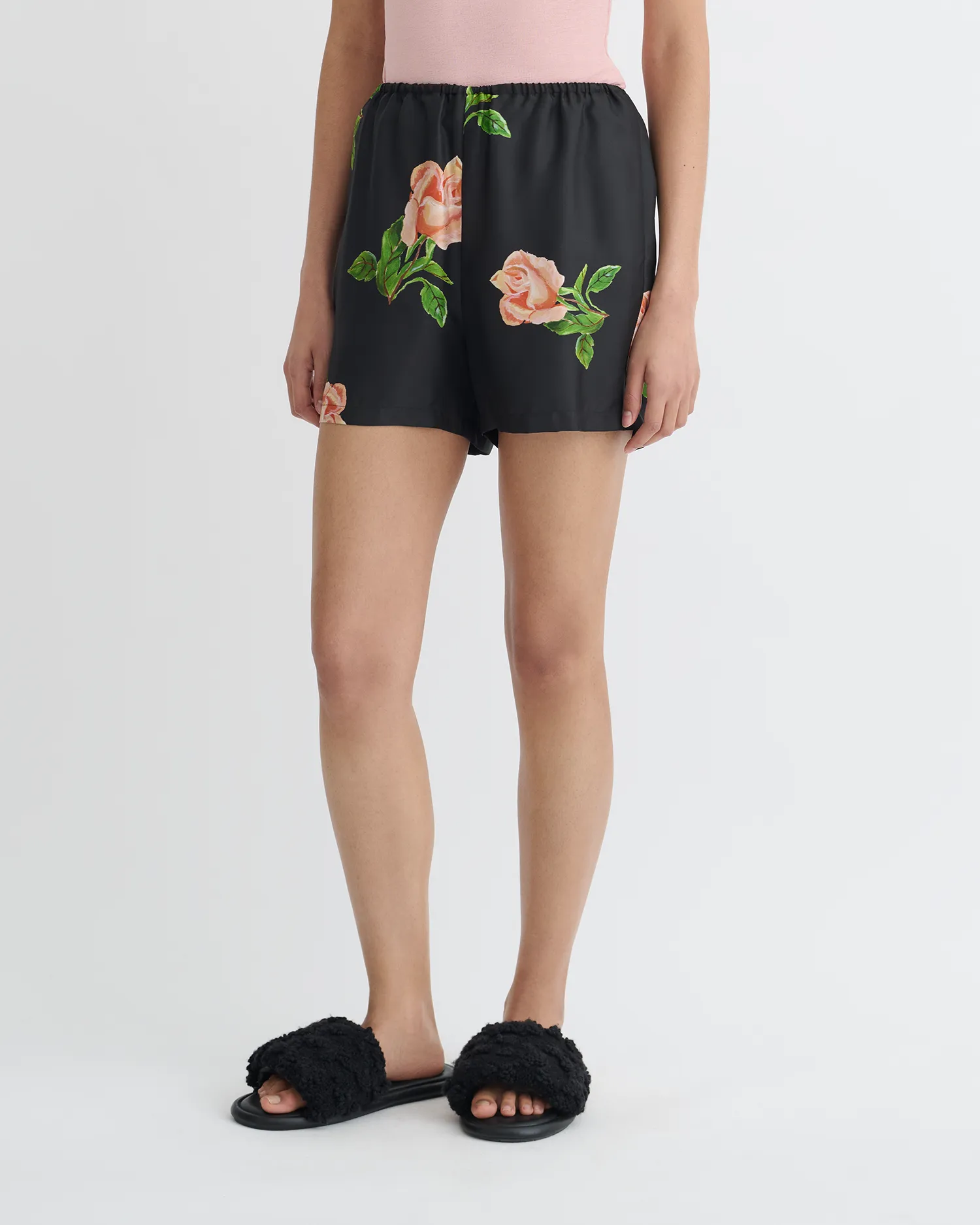 Dylla - Printed Tailored Silk Twill Shorts - Off Black/Roses sold by Nanushka product image thumbnail 3