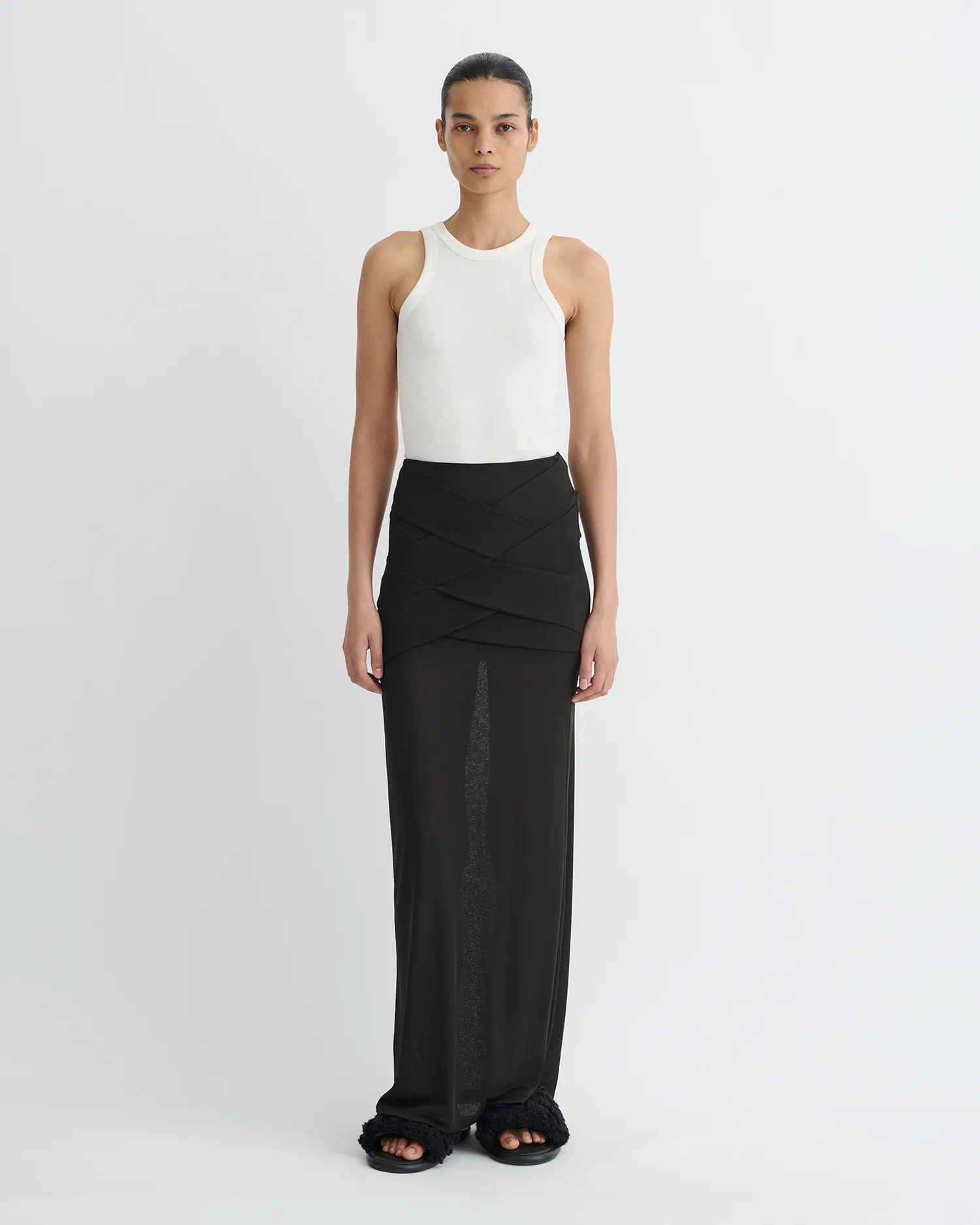 Shanda - Draped Mesh Jersey Maxi Skirt - Anthracite sold by Nanushka