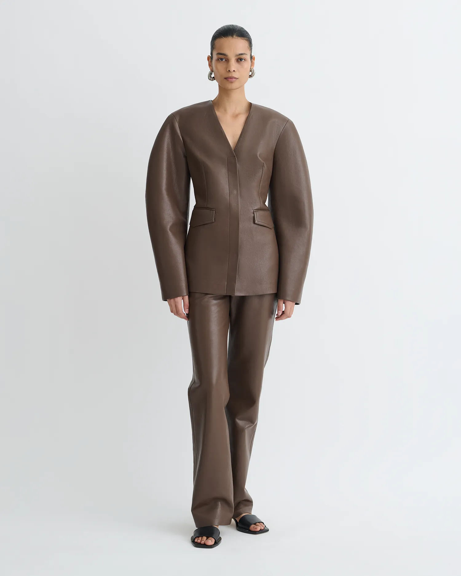 Erina - Regenerated Leather Jacket - Chocolate sold by Nanushka