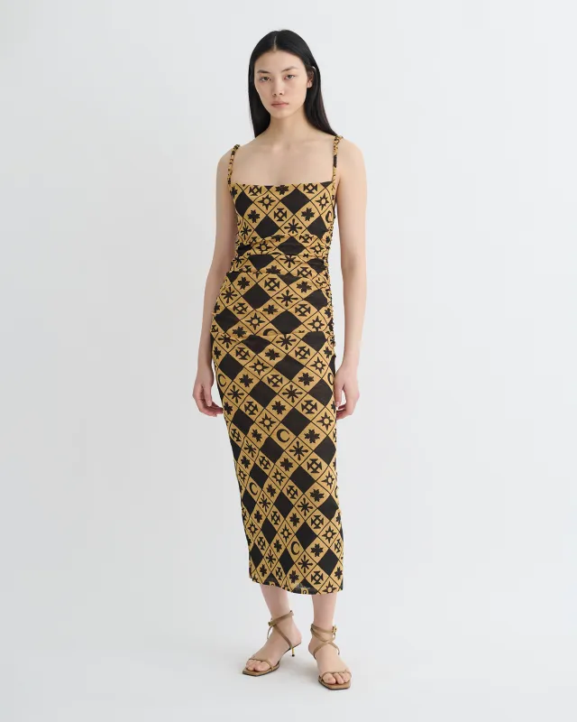 Alexa - Printed Mesh Jersey Midi Dress - Symbol Tile Oak sold by Nanushka