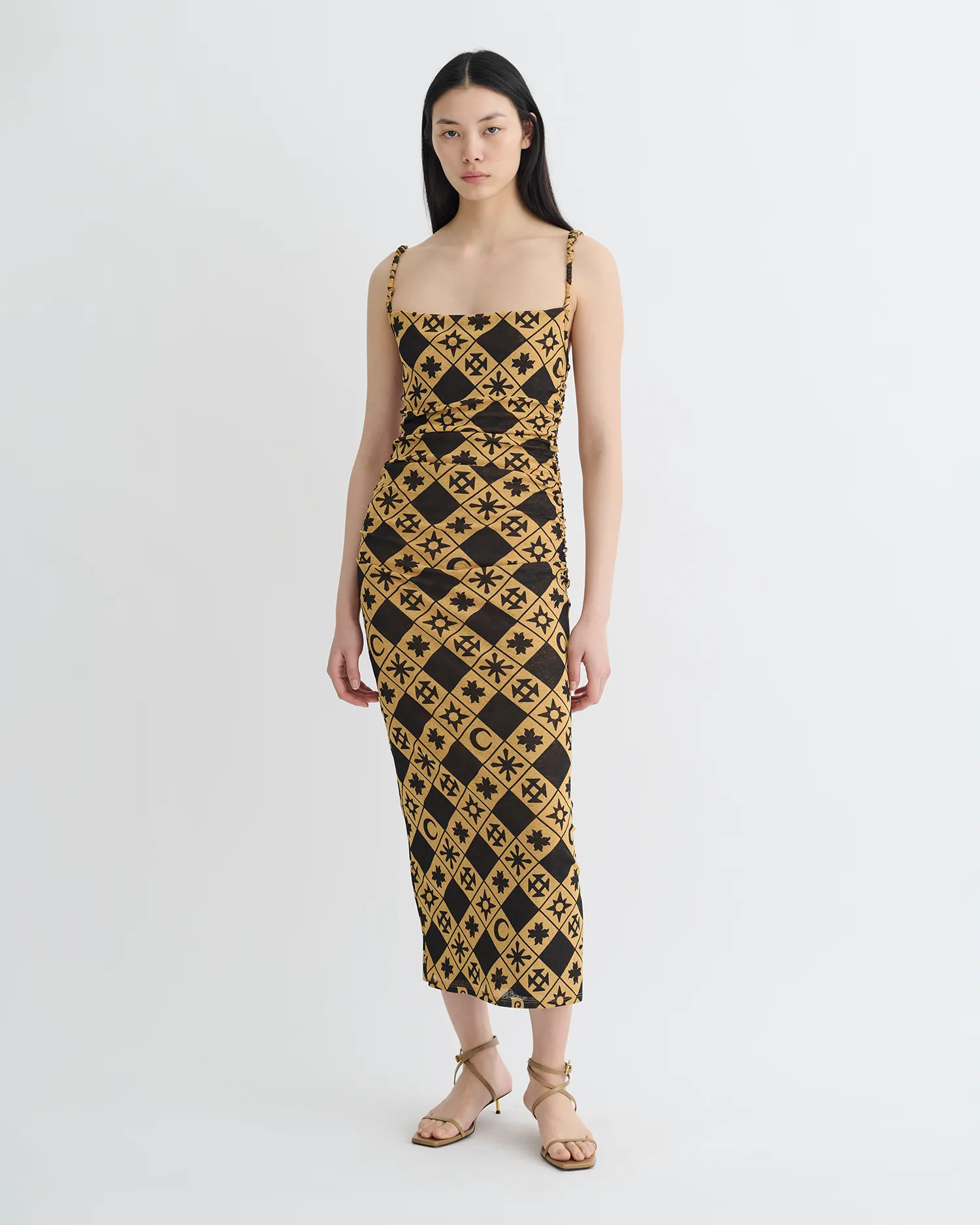 Alexa - Printed Mesh Jersey Midi Dress - Symbol Tile Oak sold by Nanushka