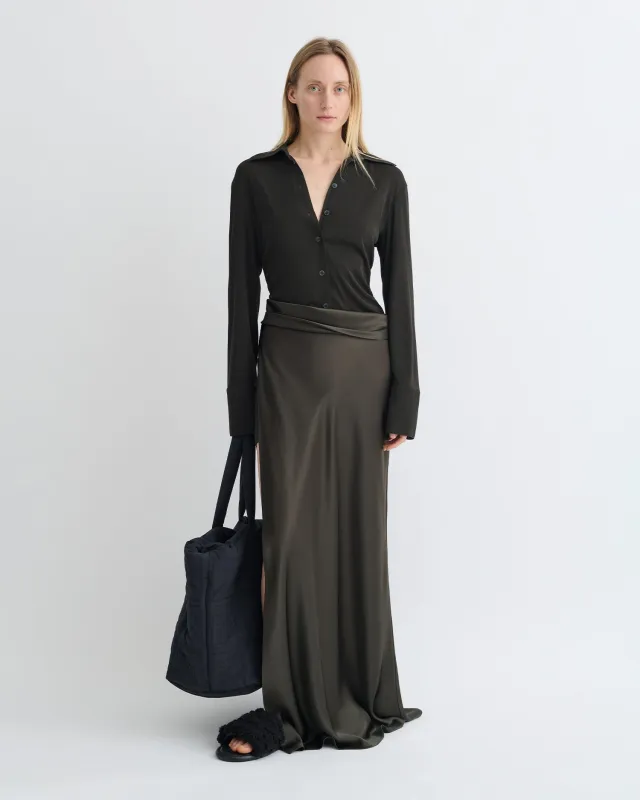 Scylla - Mesh Jersey and Slip Satin Dress - Dark Green/Anthracite sold by Nanushka