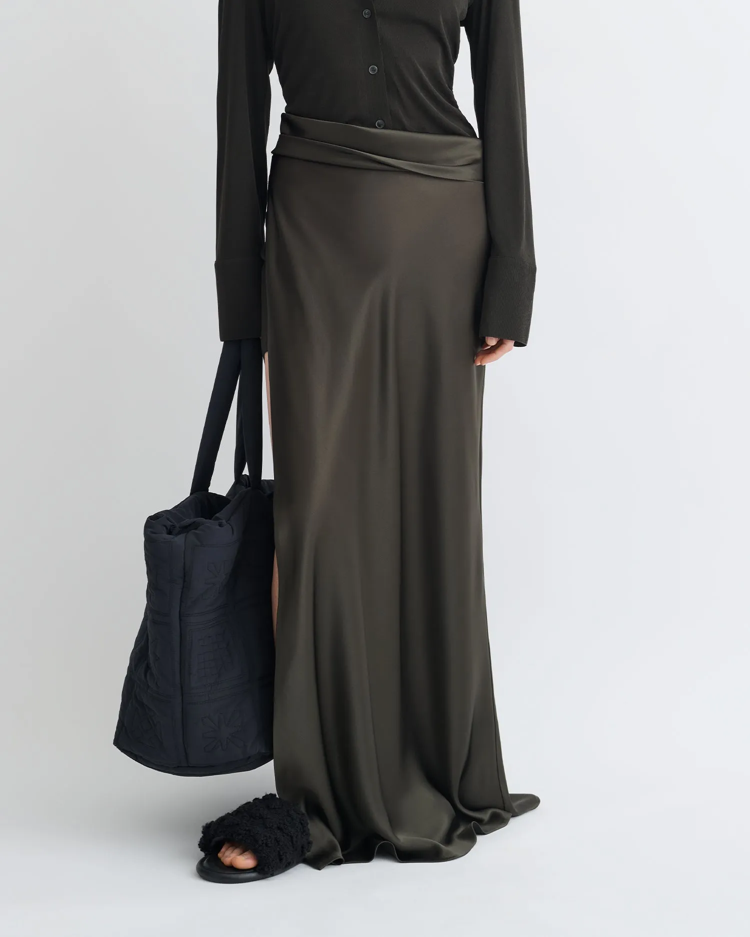 Scylla - Mesh Jersey and Slip Satin Dress - Dark Green/Anthracite sold by Nanushka product image thumbnail 3