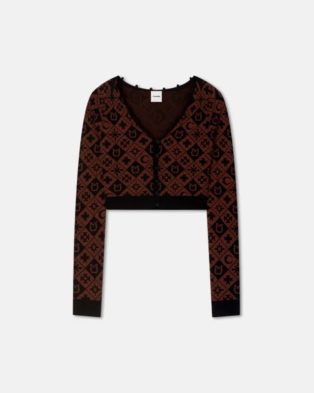 Dovie - Cropped Cardigan - Symbol Tile Mahogany sold by Nanushka
