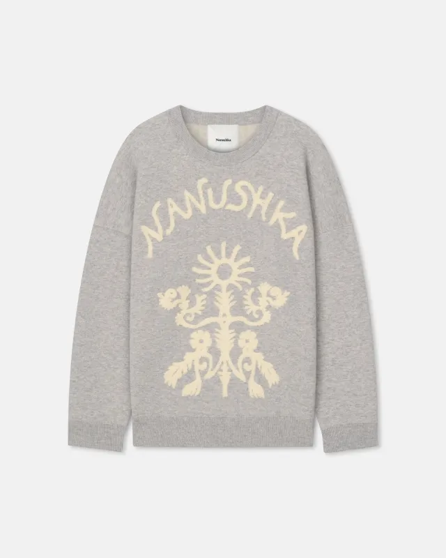 Oswin - Merino and Terry Jacquard Sweater - Light Grey/Creme Papercut sold by Nanushka