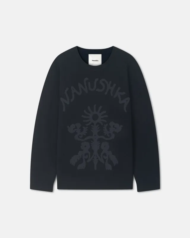 Oswin - Merino and Terry Jacquard Sweater - Black/Off Black Papercut sold by Nanushka