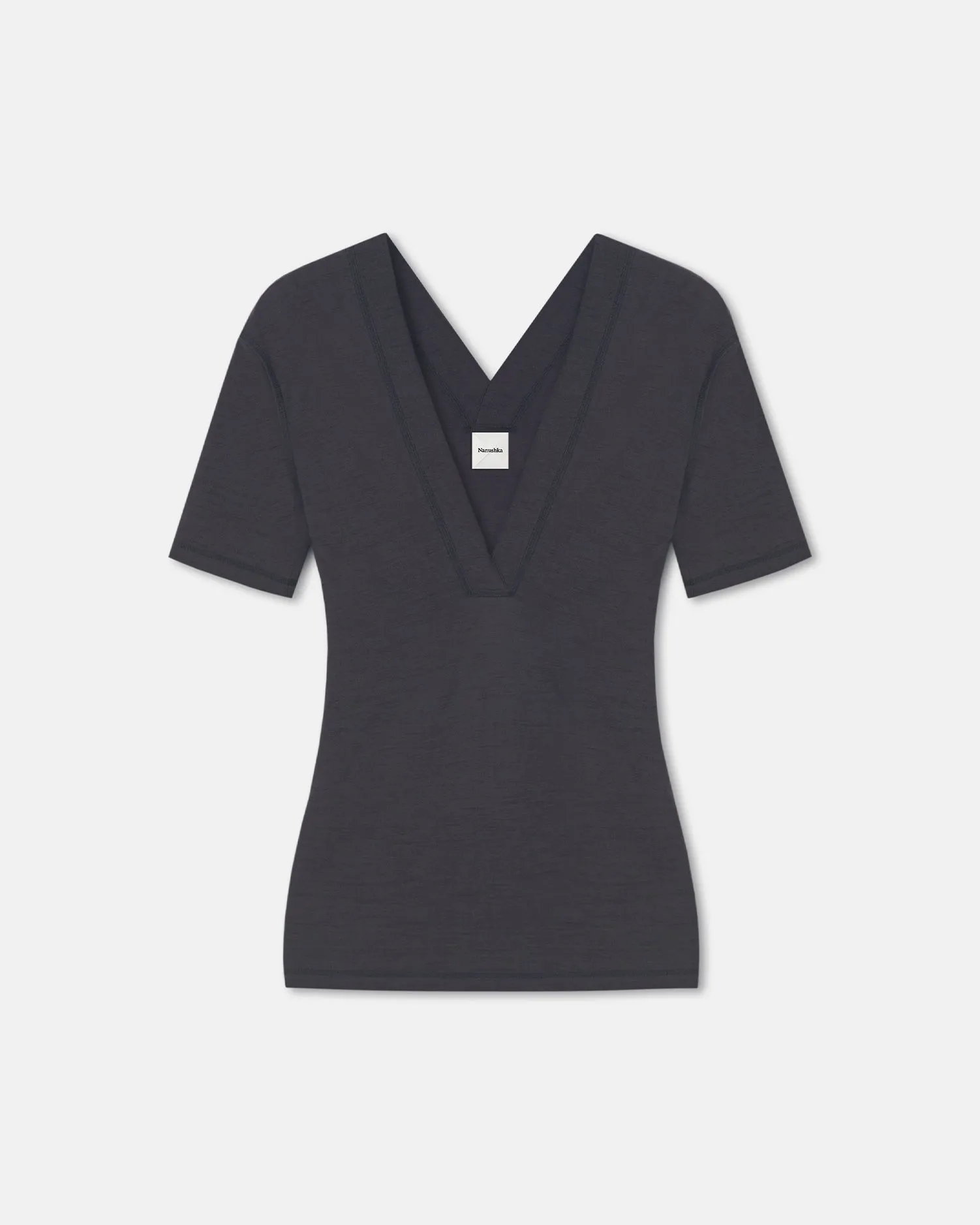 Akka - Wool Jersey Henley Top - Grey sold by Nanushka