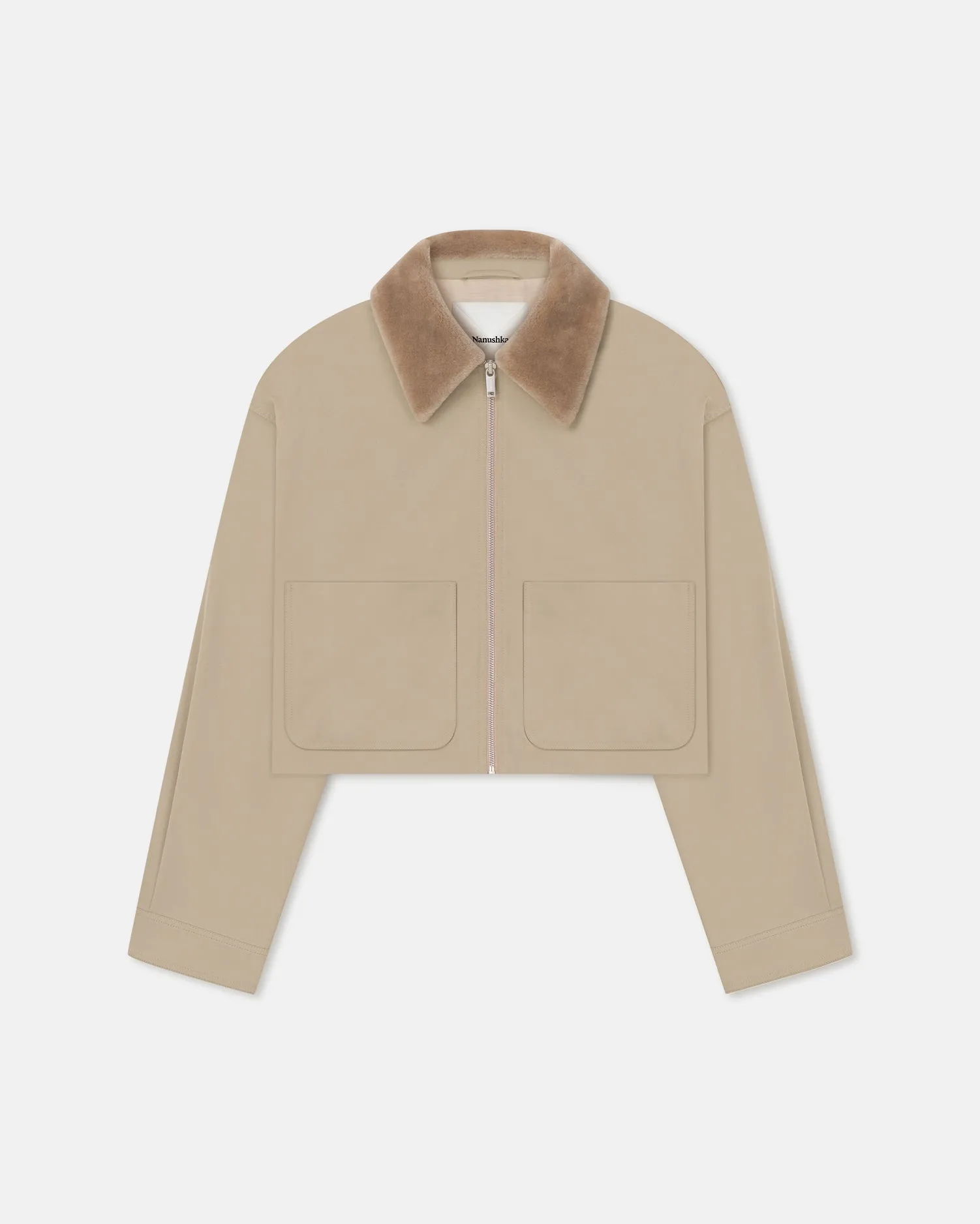 Phebe - Cropped Tech Twill and Faux Fur Jacket - Pebble/Beige sold by Nanushka