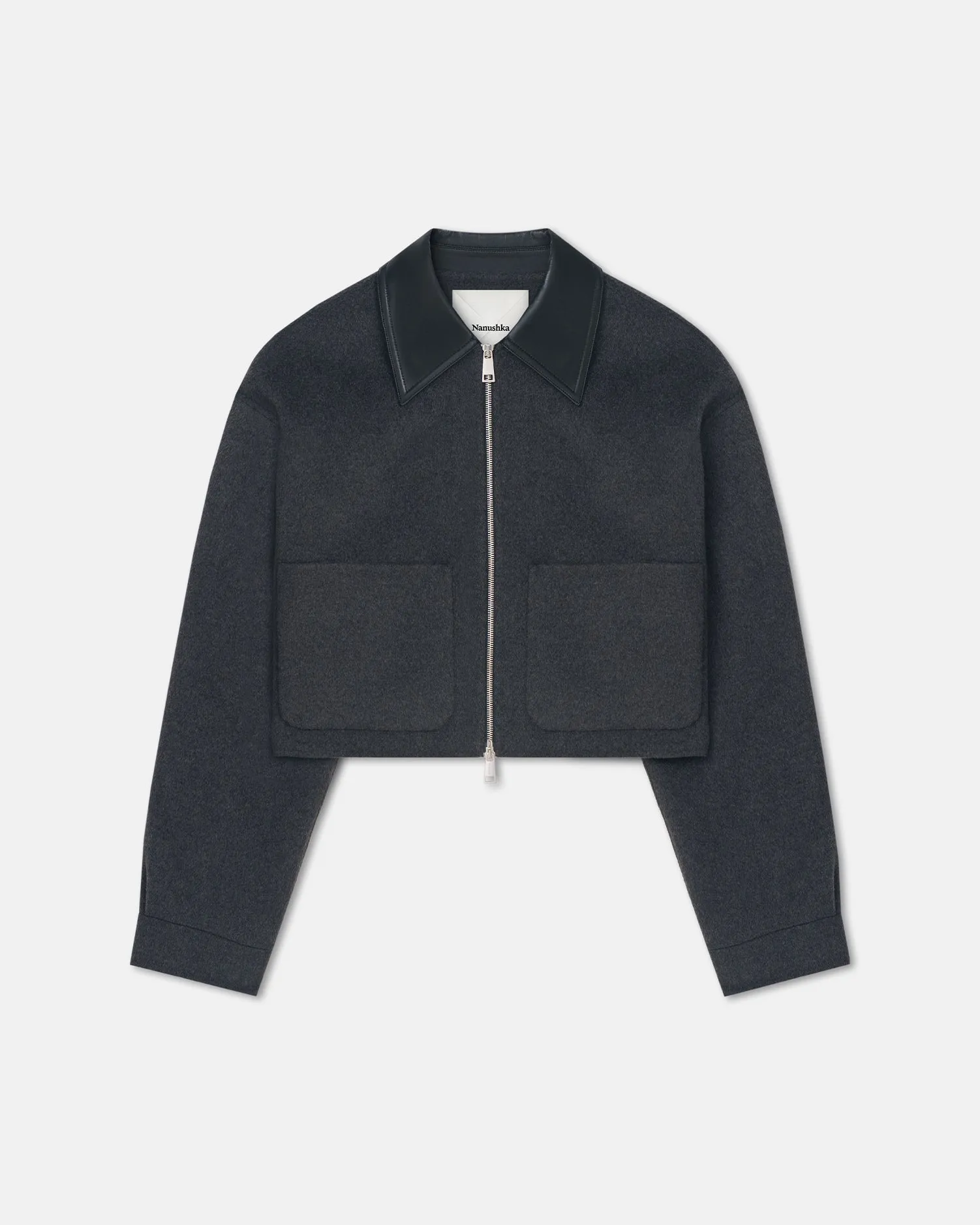 Phebe - Cropped Double Wool Jacket - Grey Melange/Black sold by Nanushka