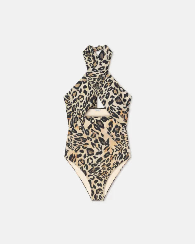 Milana - Crossover Halterneck Swimsuit - Leopard made by Nanushka