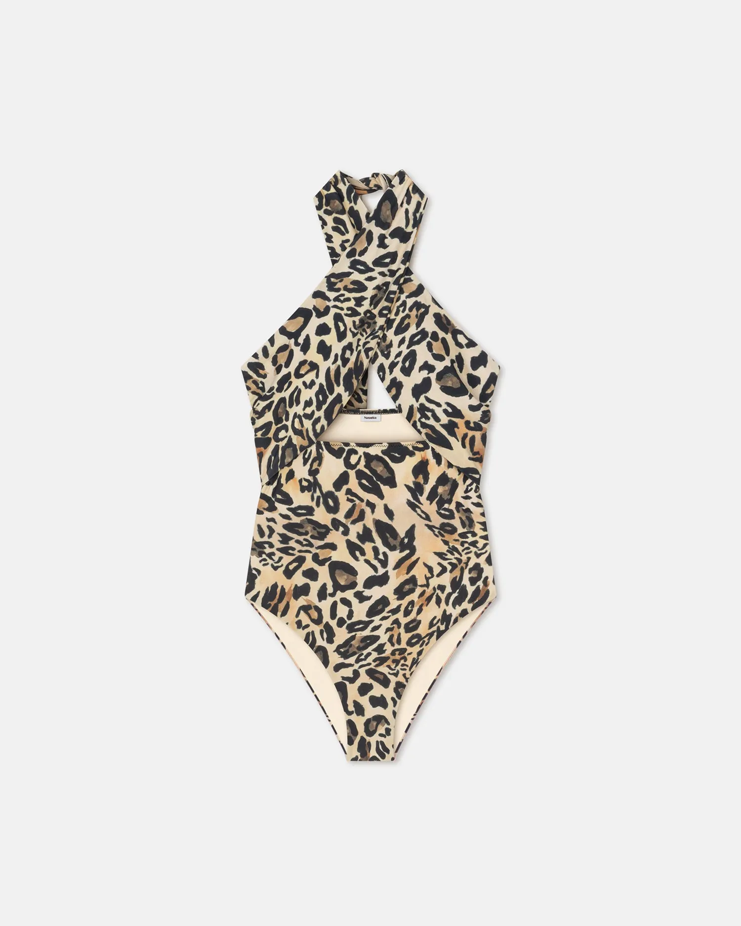 Milana - Crossover Halterneck Swimsuit - Leopard sold by Nanushka