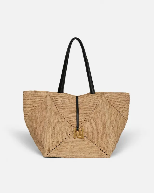 Origami Tote - Raffia Charm Tote - Natural/Black sold by Nanushka