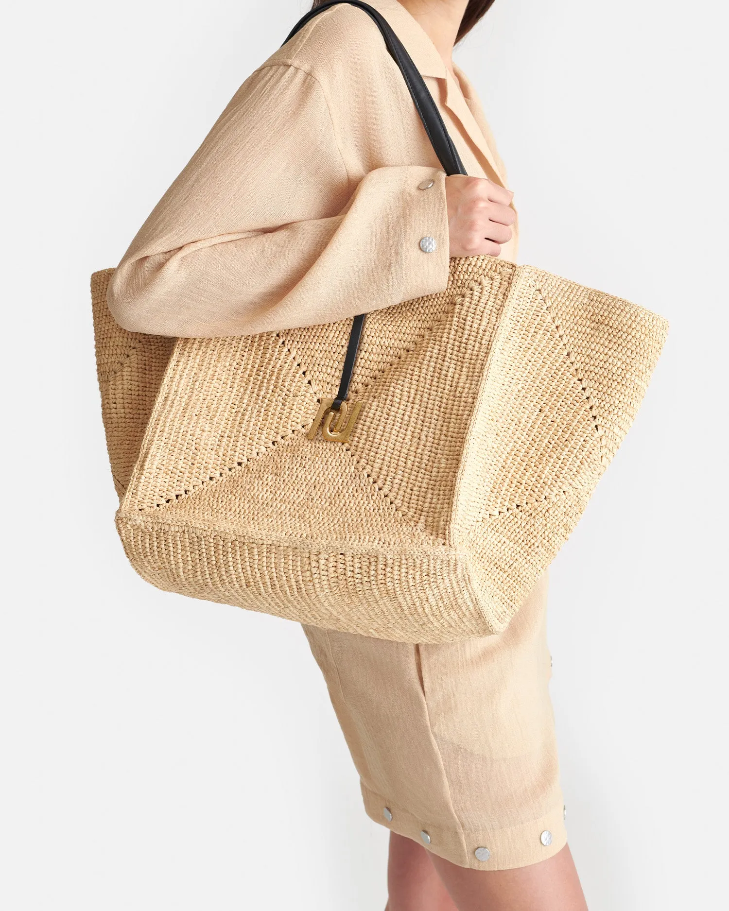 Origami Tote Large - Raffia Charm Tote - Natural/Black sold by Nanushka product image thumbnail 4
