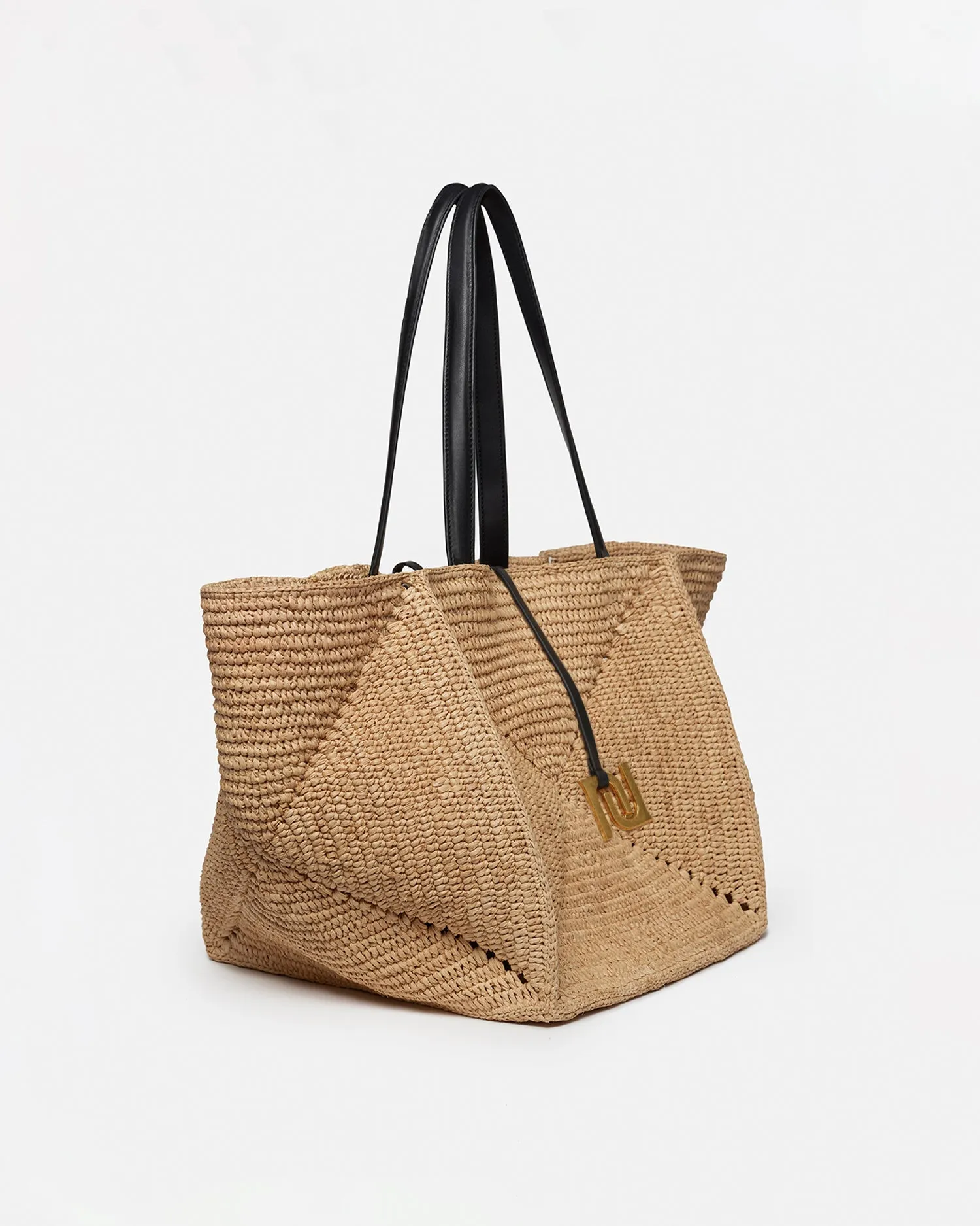 Origami Tote Large - Raffia Charm Tote - Natural/Black sold by Nanushka product image thumbnail 2
