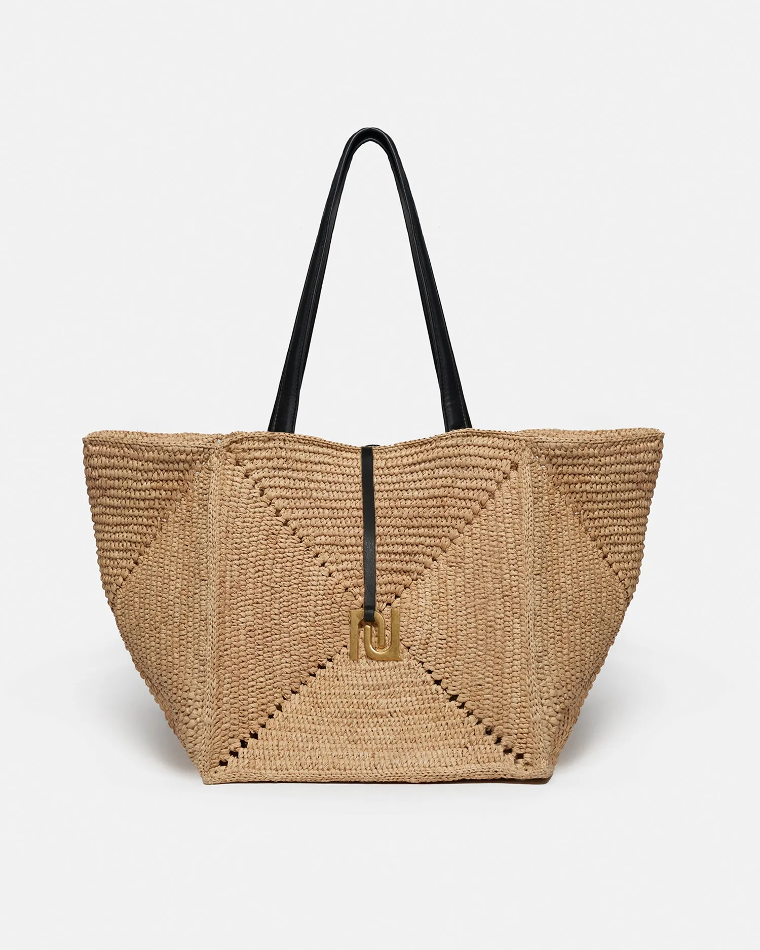 Origami Tote Large - Raffia Charm Tote - Natural/Black sold by Nanushka