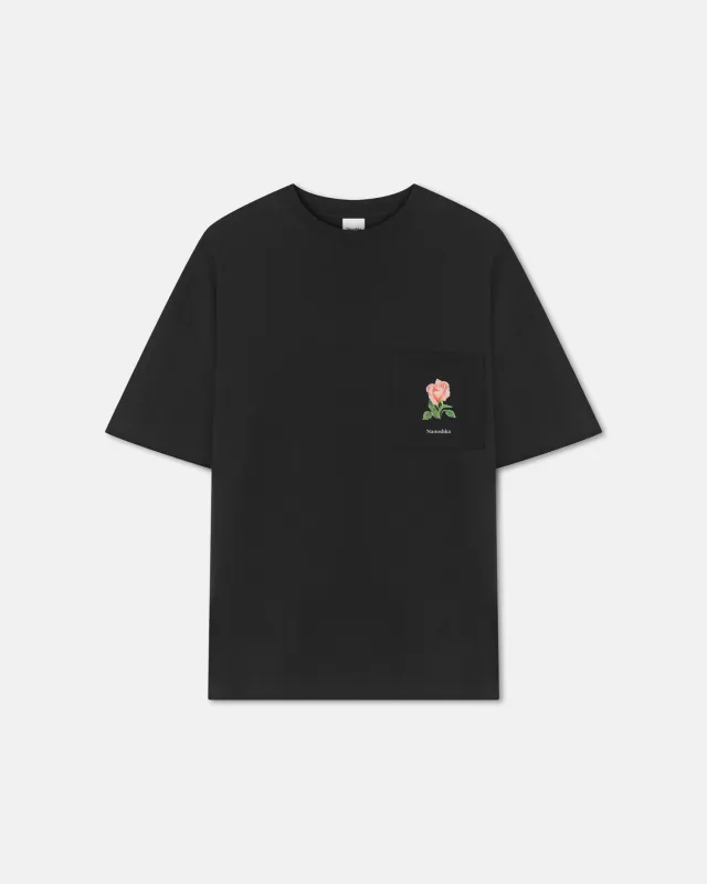 Wren - Printed Cotton-Jersey T-Shirt - Black/Roses sold by Nanushka