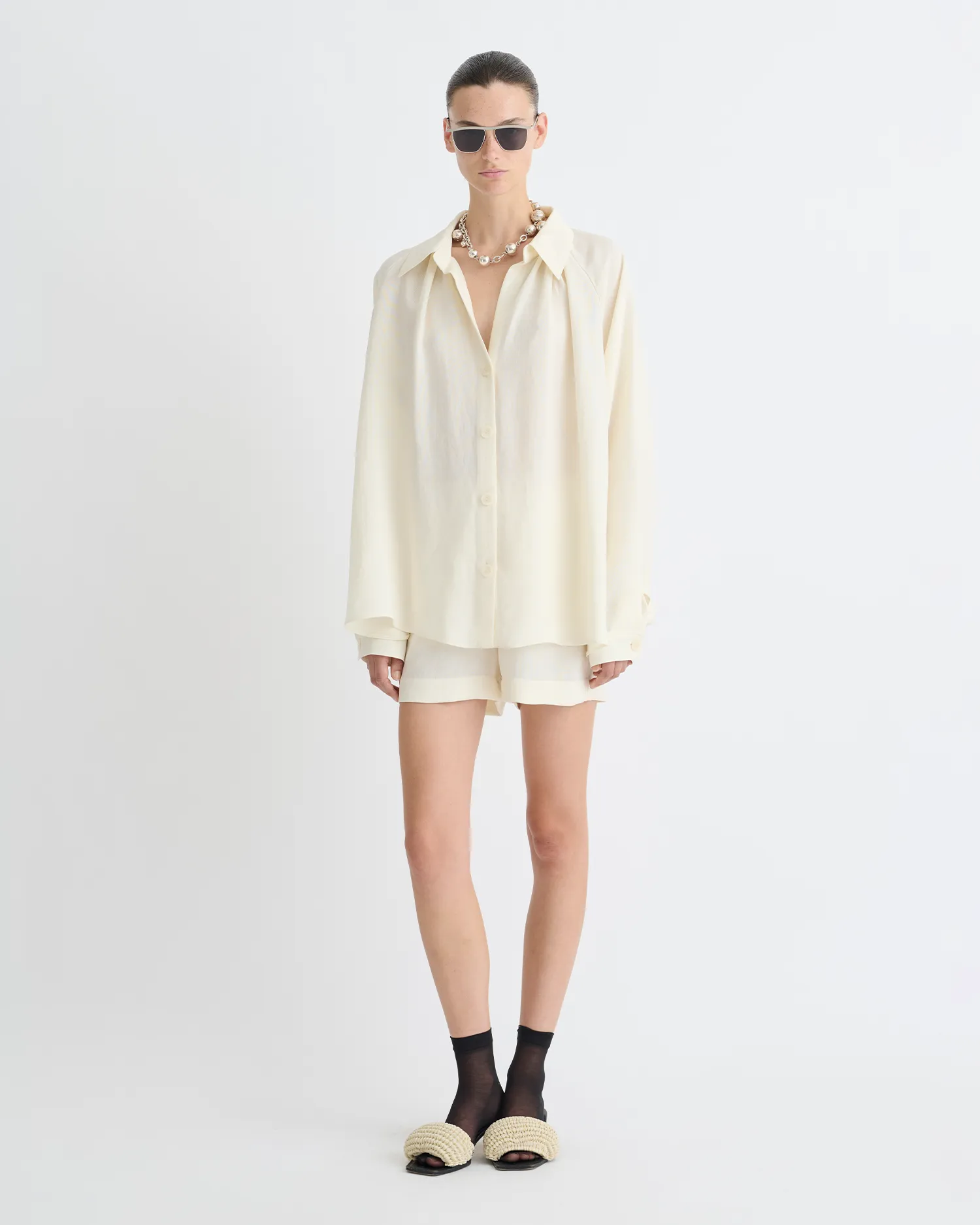 Ada - Tech Linen Shirt - Creme sold by Nanushka product image thumbnail 2