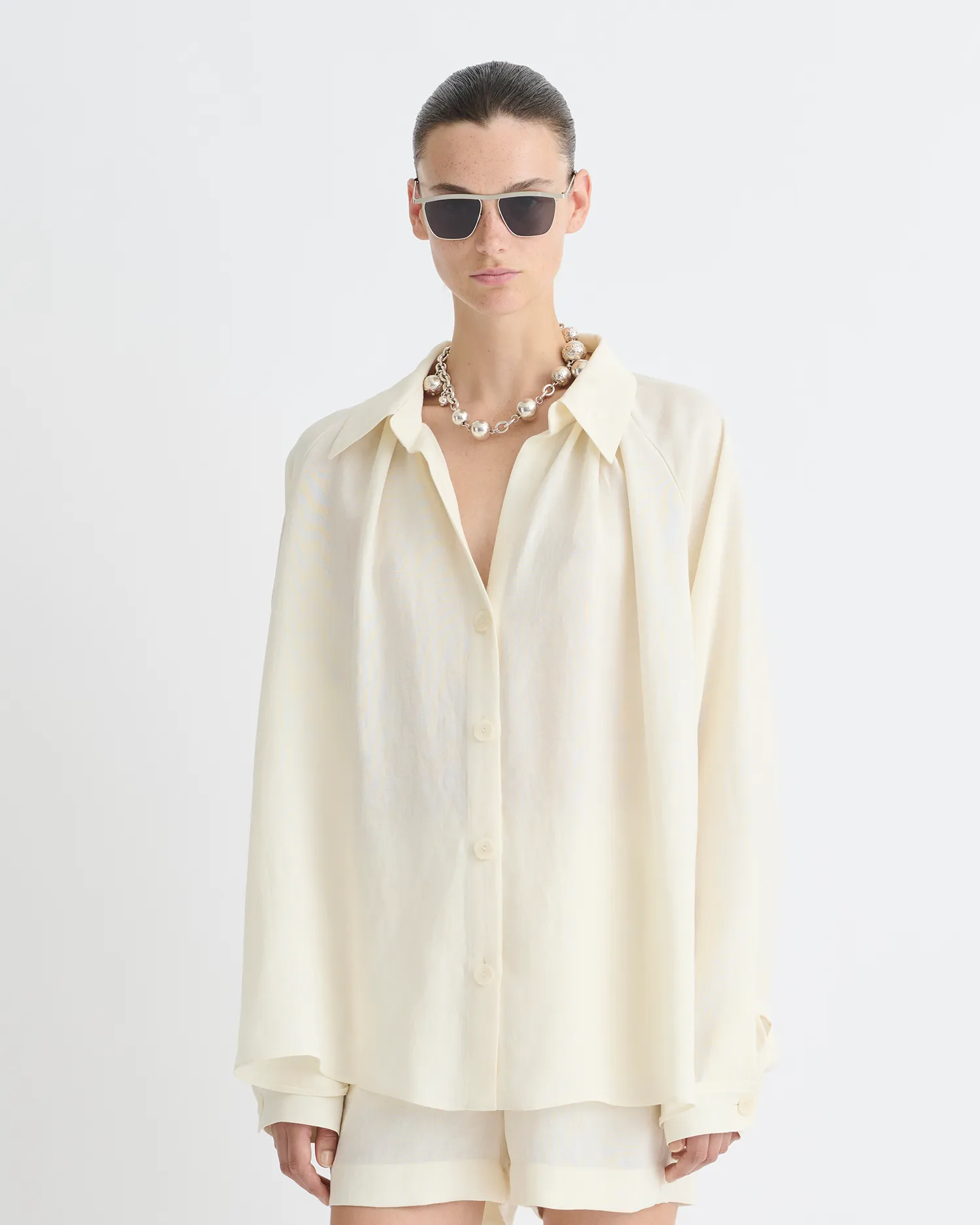 Ada - Tech Linen Shirt - Creme sold by Nanushka product image thumbnail 4