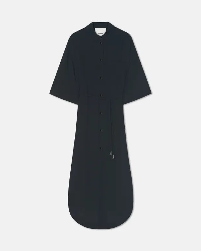 Damala - Tech Linen Shirt Dress - Black sold by Nanushka