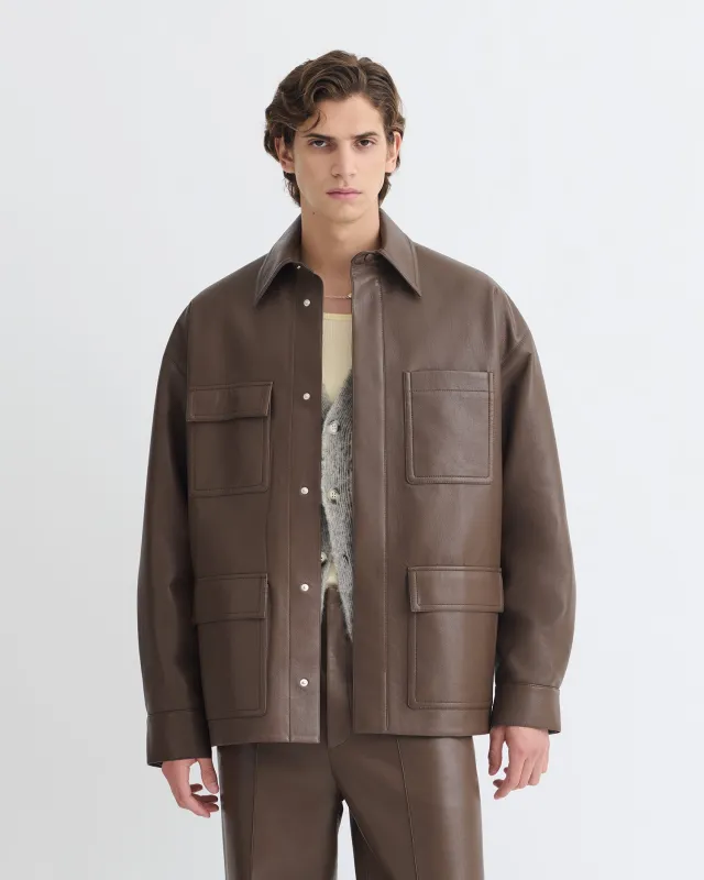 Chasin - Regenerated Leather Shirt Jacket - Chocolate sold by Nanushka