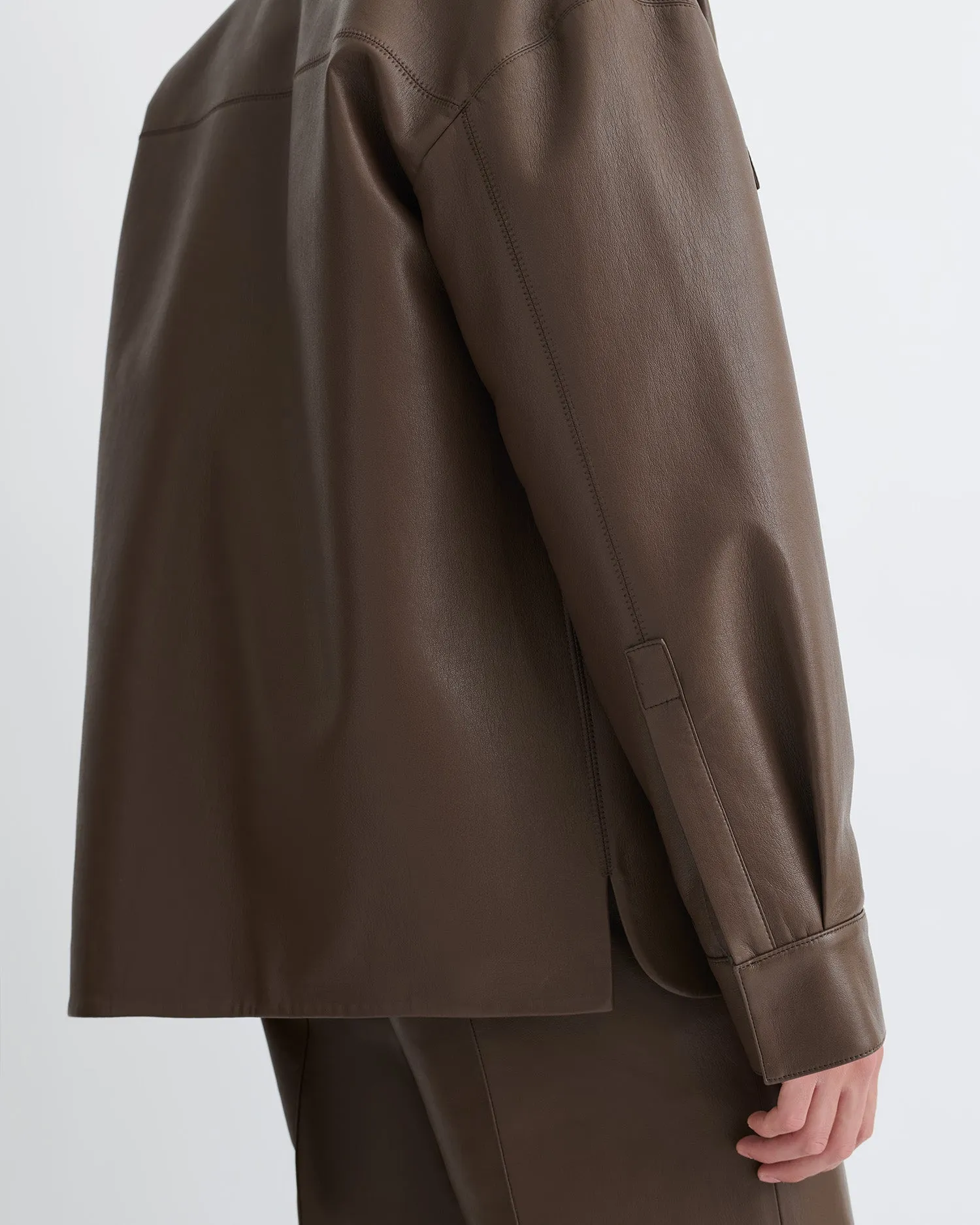 Chasin - Regenerated Leather Shirt Jacket - Chocolate sold by Nanushka product image thumbnail 3