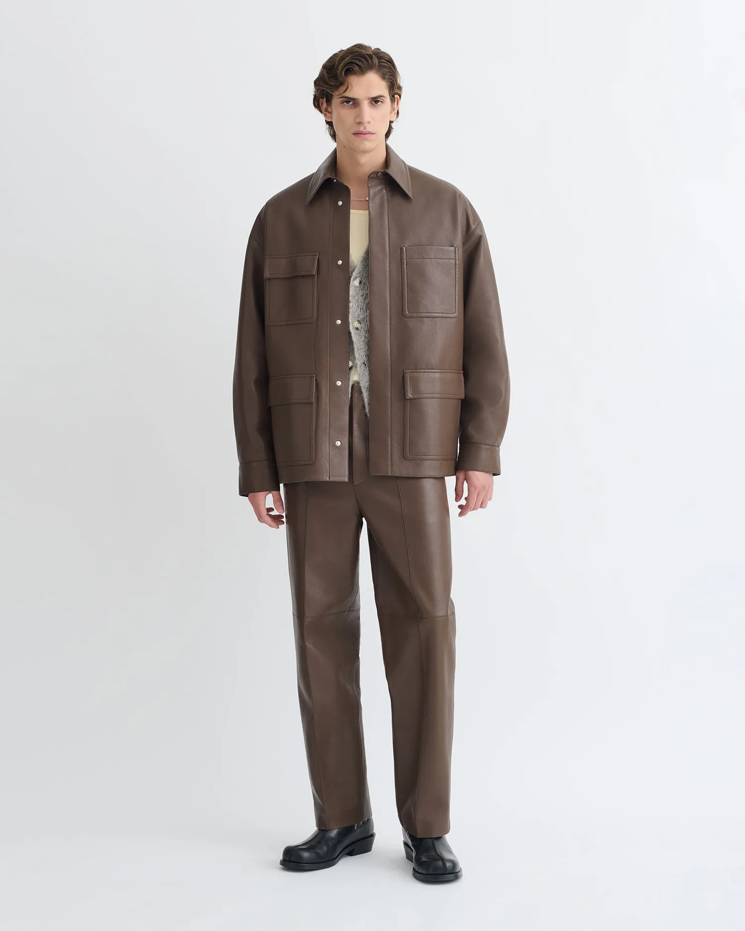 Chasin - Regenerated Leather Shirt Jacket - Chocolate sold by Nanushka product image thumbnail 4