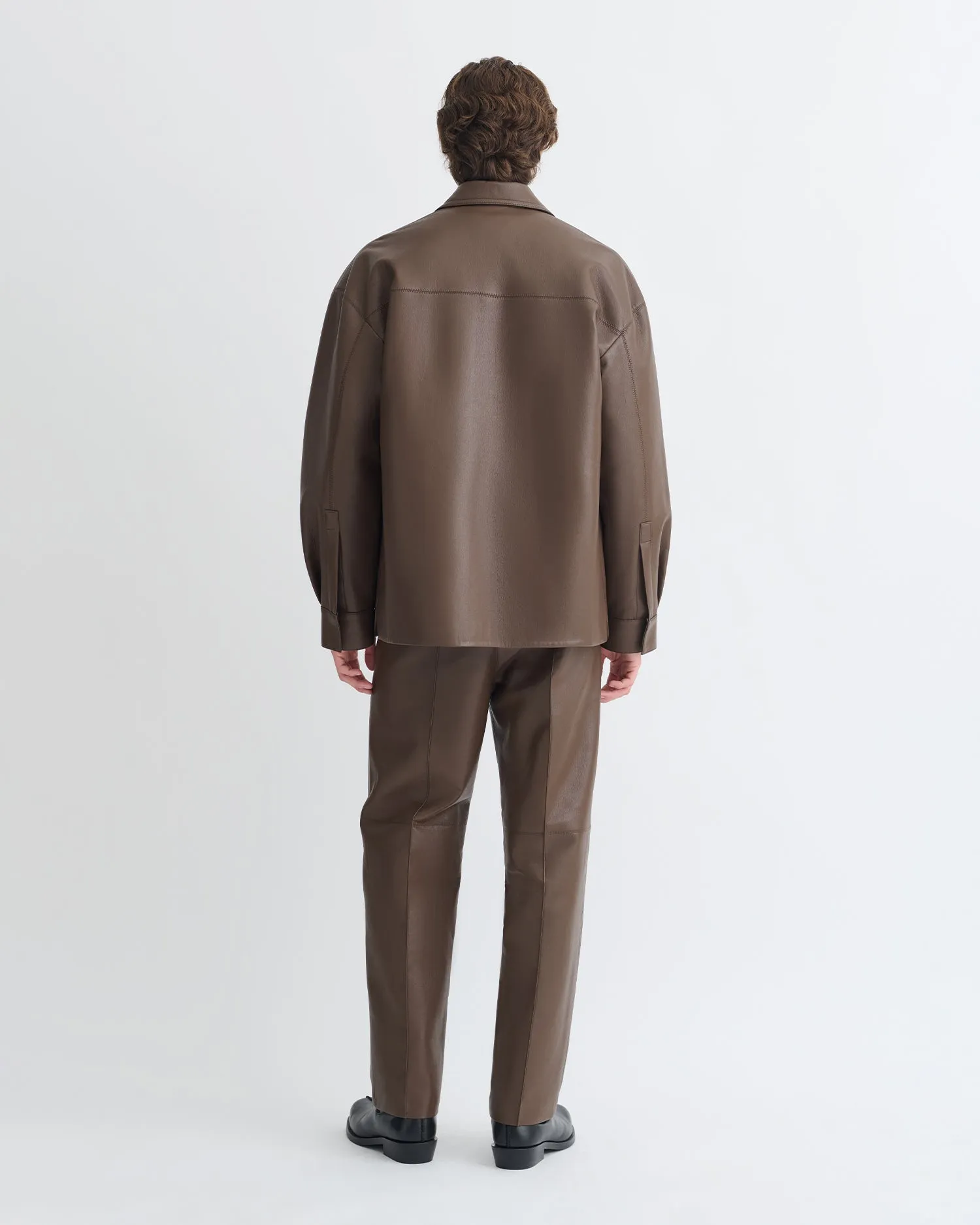 Chasin - Regenerated Leather Shirt Jacket - Chocolate sold by Nanushka product image thumbnail 5