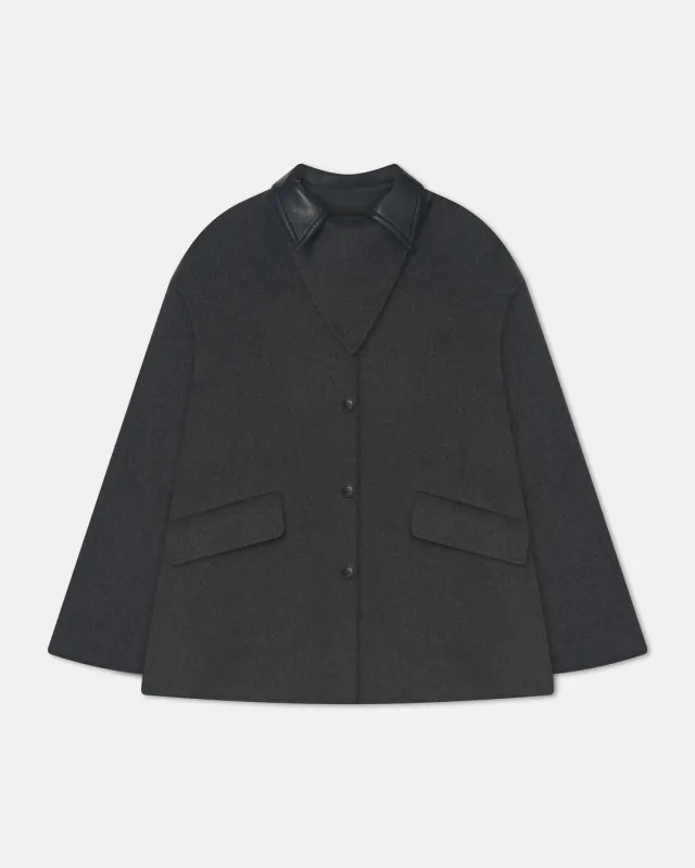 Jada - Double Wool/Regen Leather Jacket - Grey Melange/Black sold by Nanushka