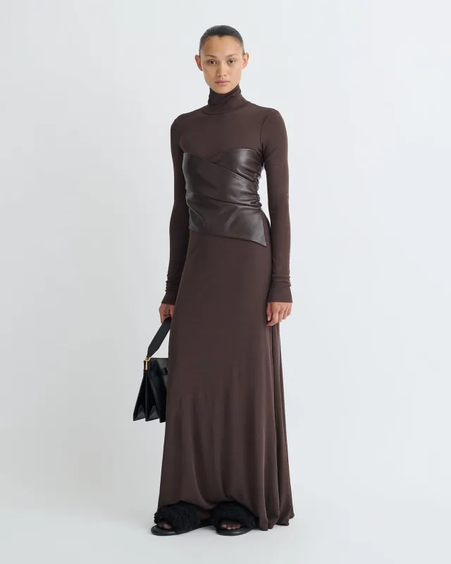 Amabel - Mesh Jersey/Okobor Dress - Dark Oak/Coffee Ground sold by Nanushka
