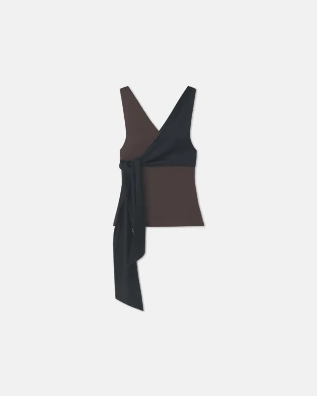 Neca - Mesh Jersey/Slip Satin Sleeveless Top - Dark Oak/Black sold by Nanushka