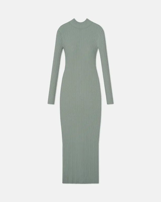 Mirell - Fine Merino Rib Long Dress - Sage sold by Nanushka