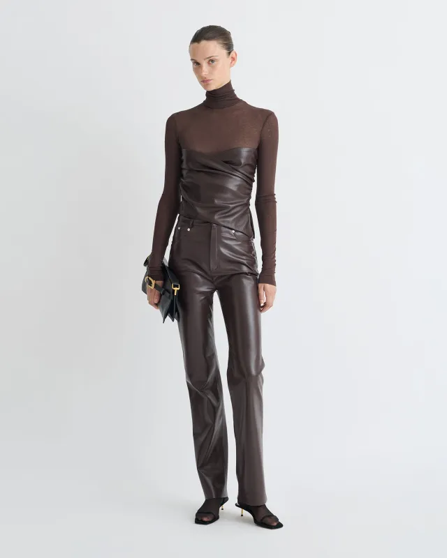 Kynlee - Mesh Jersey/Okobor Turtleneck Top - Dark Oak/Coffee Ground sold by Nanushka