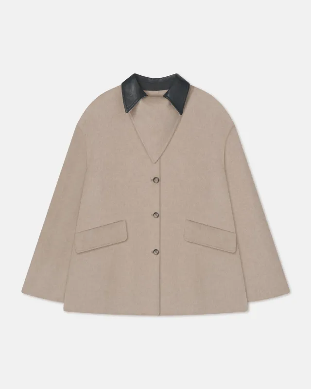 Jada - Double Wool/Regen Leather Jacket - Stone/Black made by Nanushka