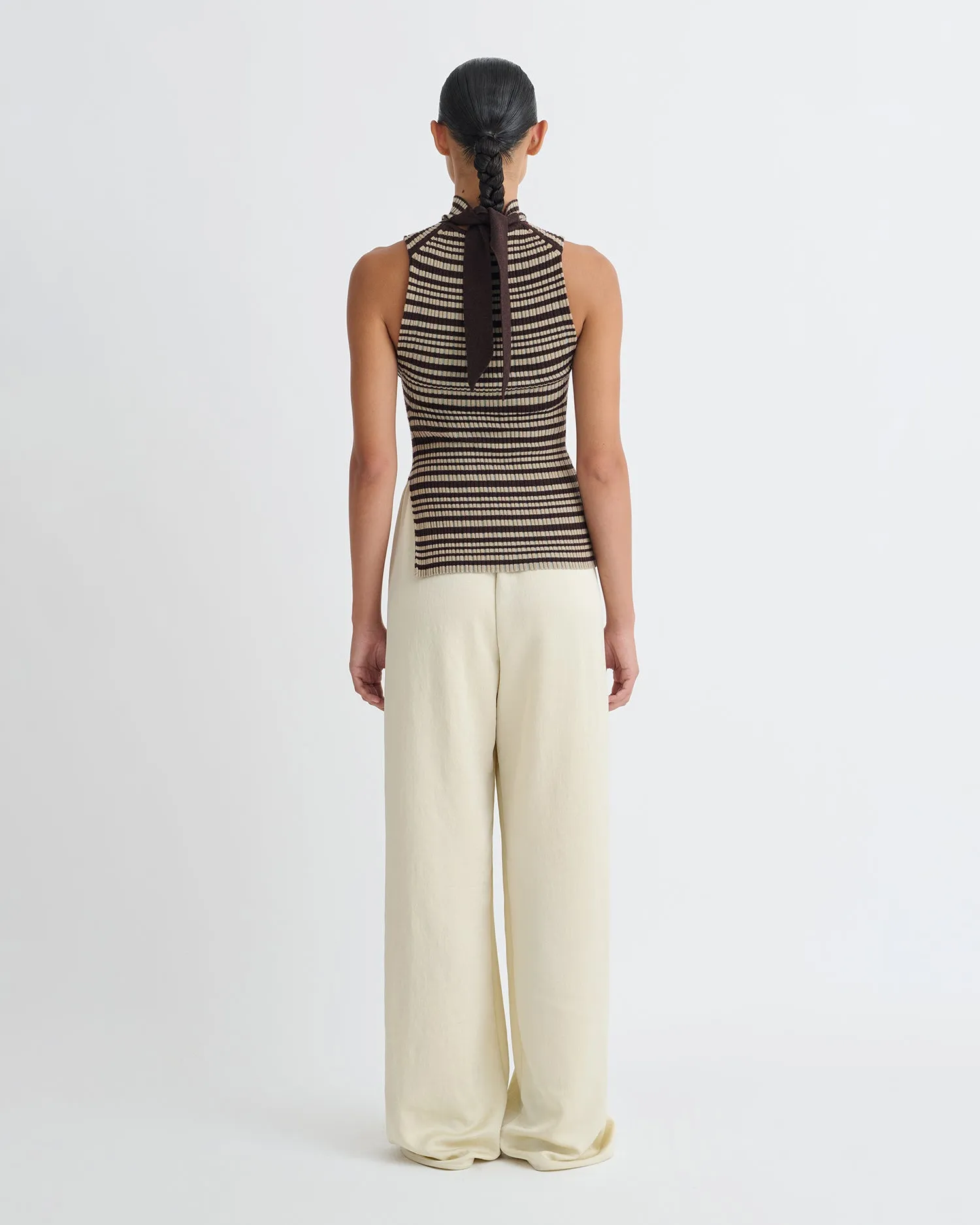 Liezel - Fine Merino Rib Sleeveless Top - Black/Brown/Green Stripe sold by Nanushka product image thumbnail 4