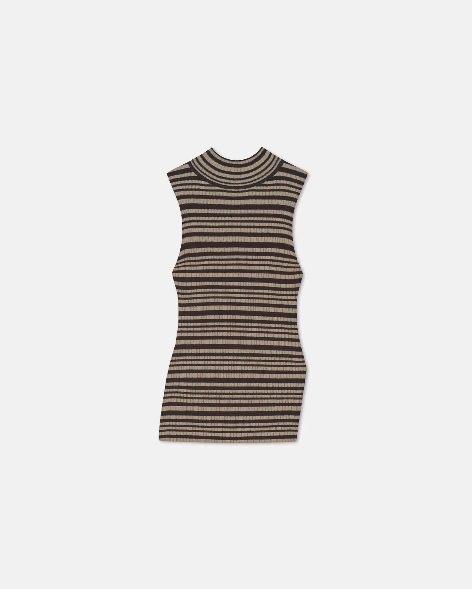 Liezel - Fine Merino Rib Sleeveless Top - Black/Brown/Green Stripe sold by Nanushka