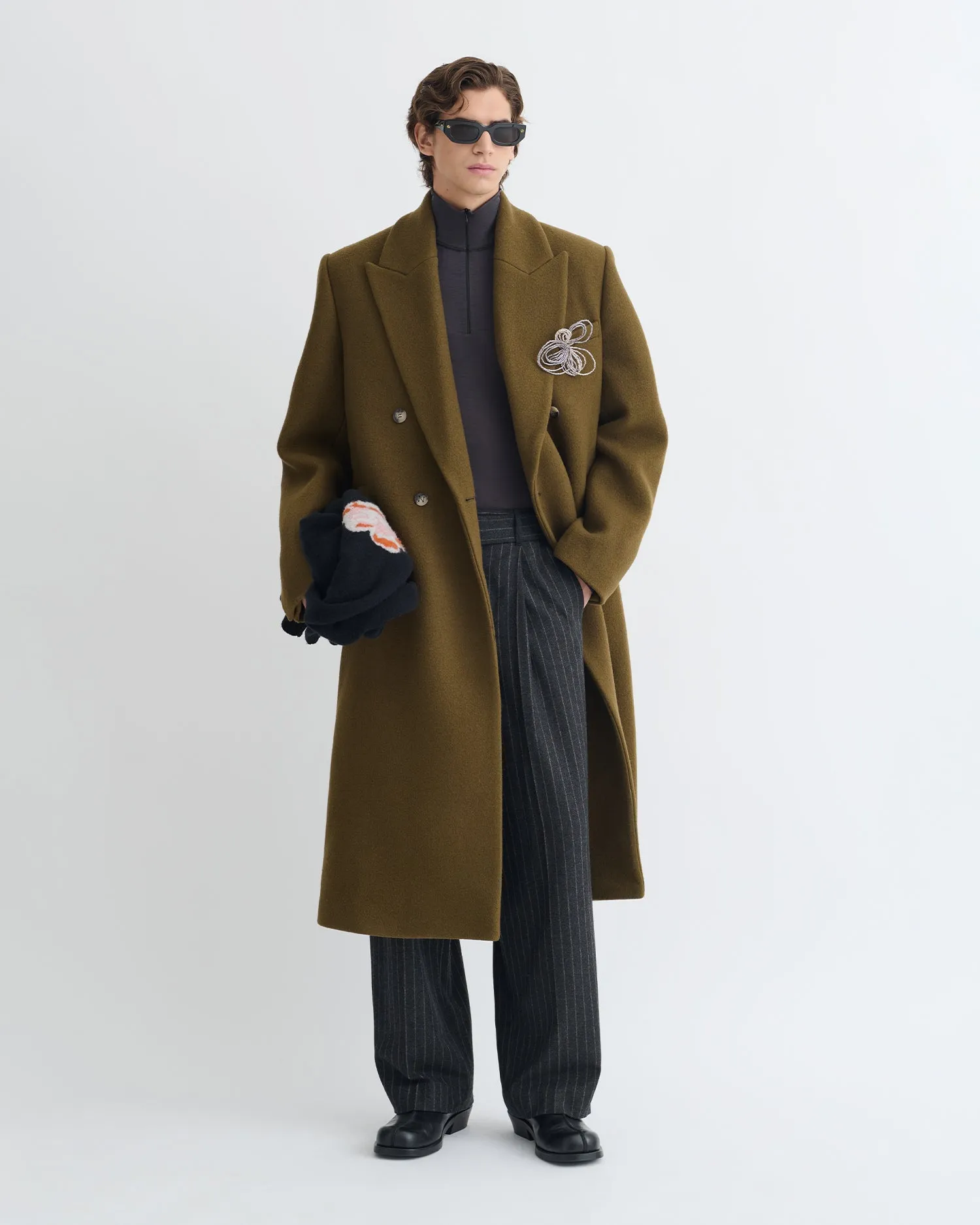 Zenin - Double-Breasted Felted Wool Coat - Wood sold by Nanushka