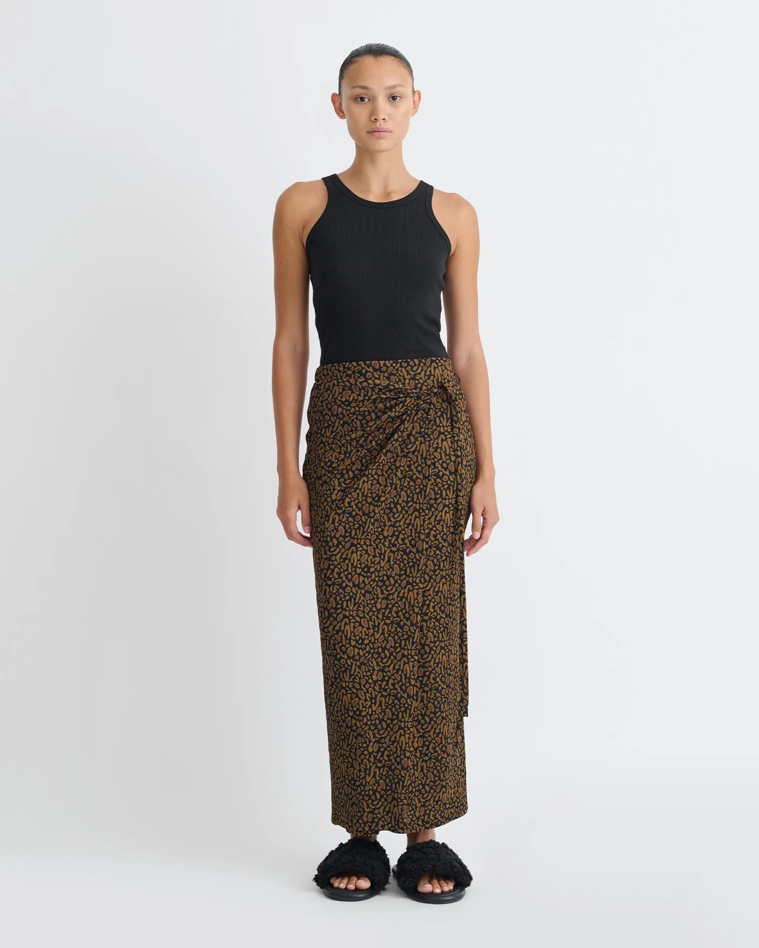 Inaya - Printed Mesh-Jersey Midi Skirt - Brown Ocelot sold by Nanushka product image thumbnail 2