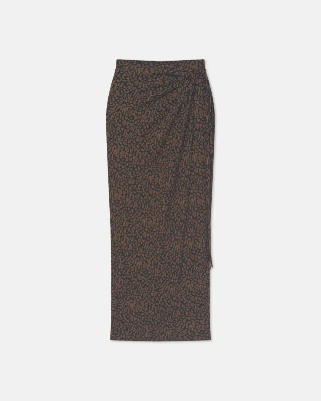 Inaya - Printed Mesh-Jersey Midi Skirt - Brown Ocelot sold by Nanushka