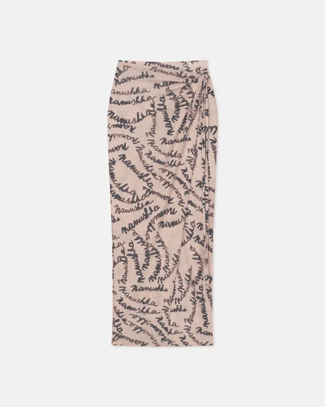 Inaya - Printed Mesh-Jersey Midi Skirt - Crème Scribble Logo sold by Nanushka