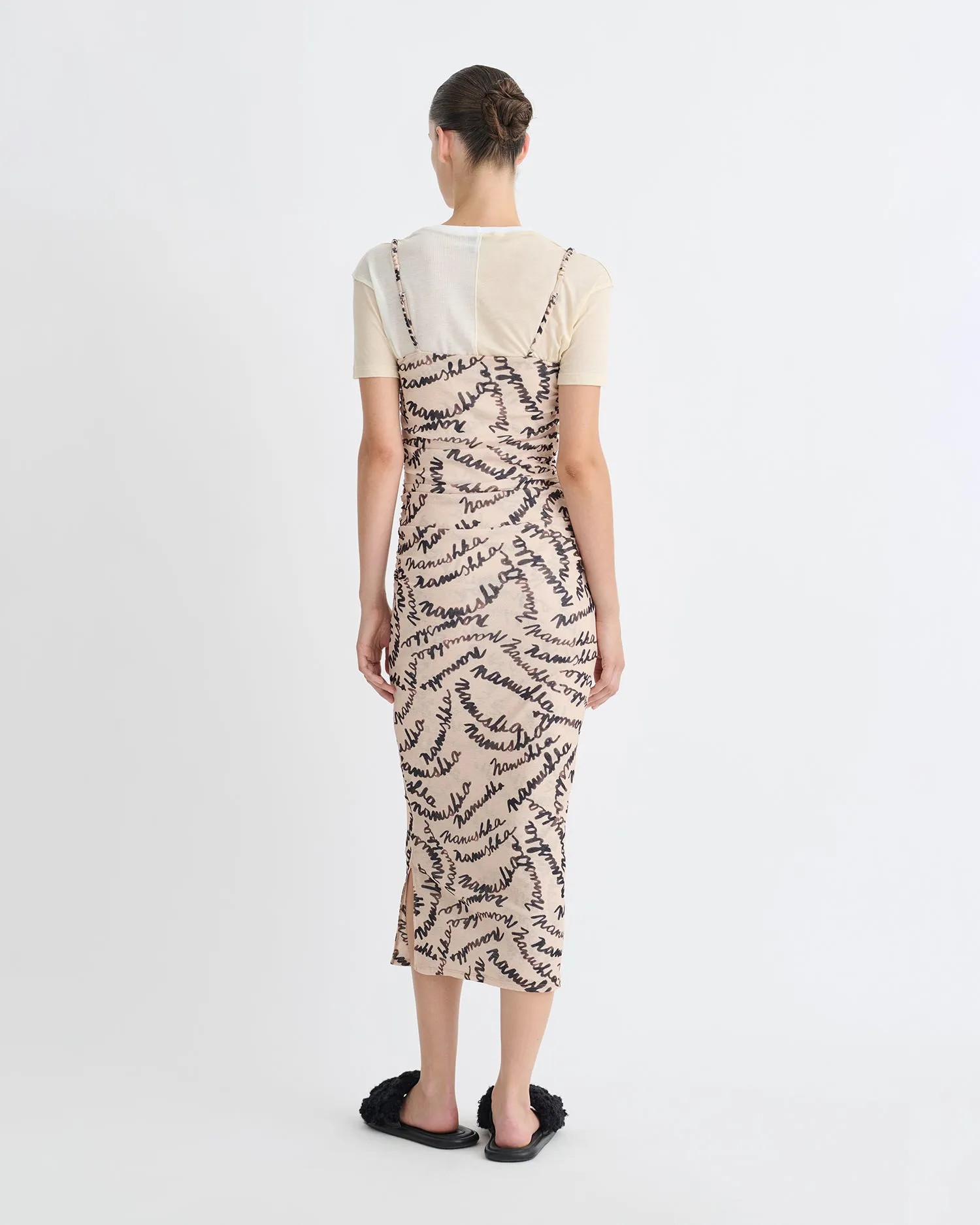 Alexa - Printed Mesh Jersey Midi Dress - Creme Scribble Logo sold by Nanushka product image thumbnail 3