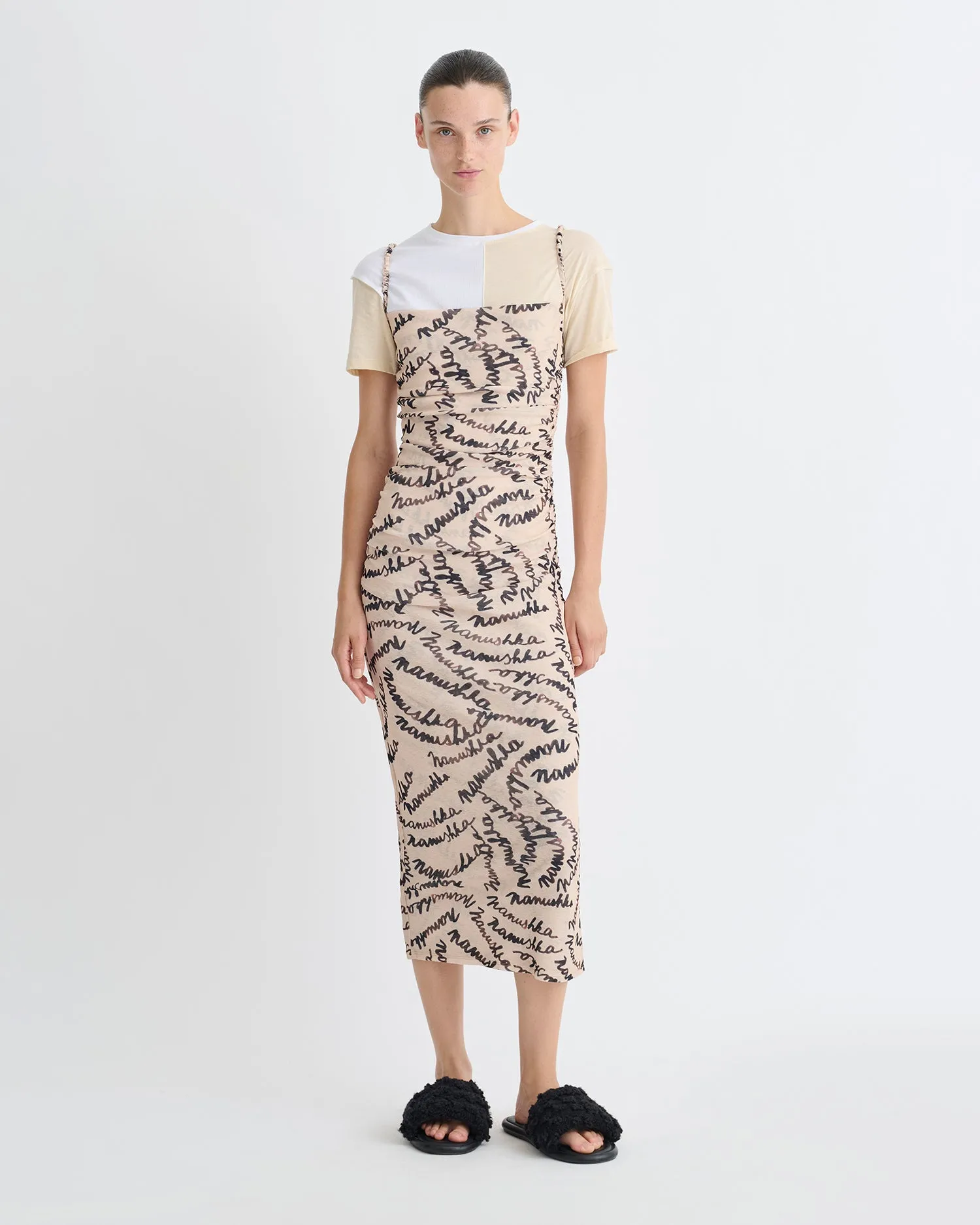 Alexa - Printed Mesh Jersey Midi Dress - Creme Scribble Logo sold by Nanushka product image thumbnail 2