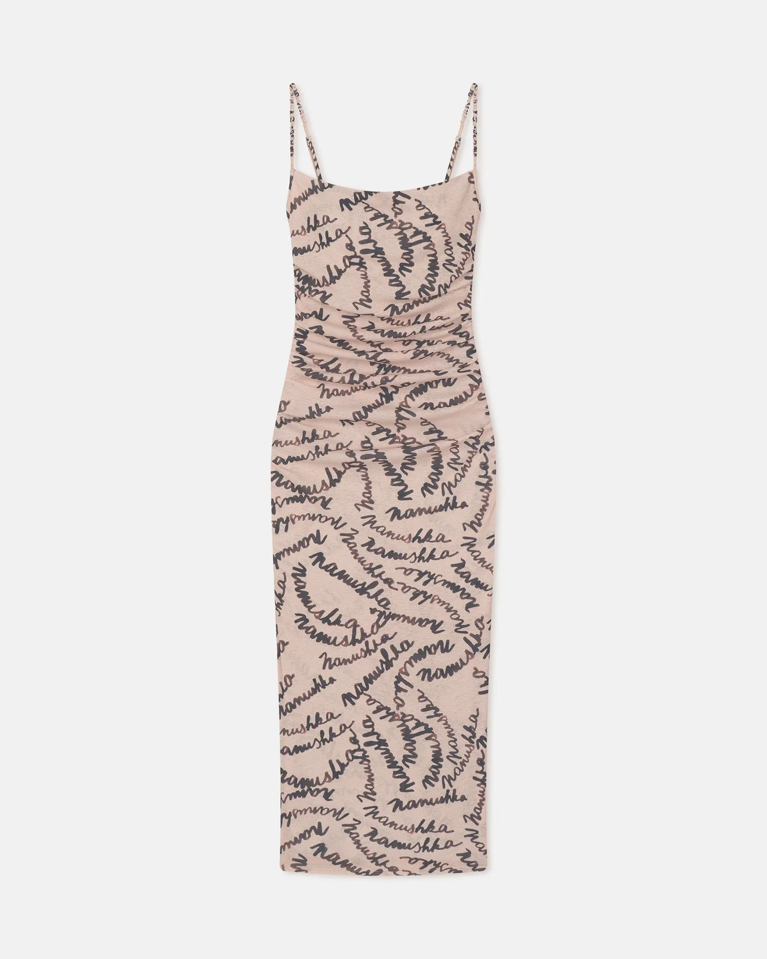 Alexa - Printed Mesh Jersey Midi Dress - Creme Scribble Logo sold by Nanushka