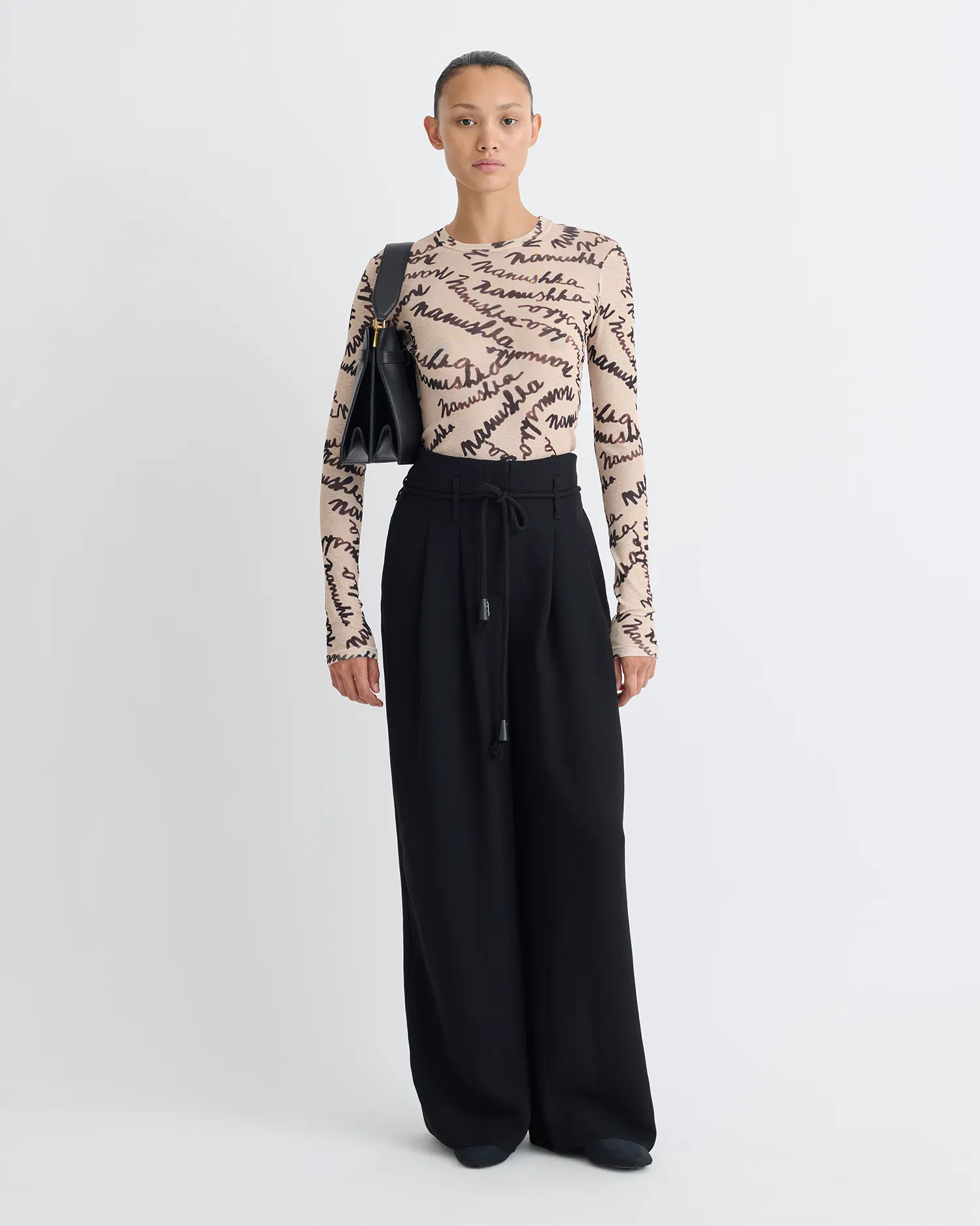 Lymee - Mesh-Jersey Top - Creme Scribble Logo sold by Nanushka product image thumbnail 2