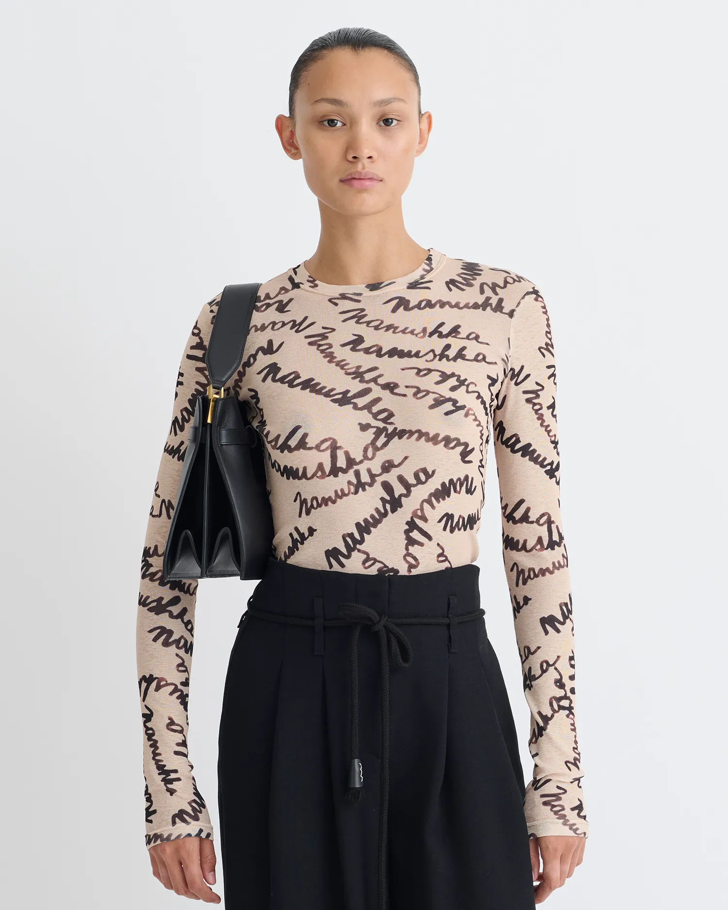 Lymee - Mesh-Jersey Top - Creme Scribble Logo sold by Nanushka product image thumbnail 4
