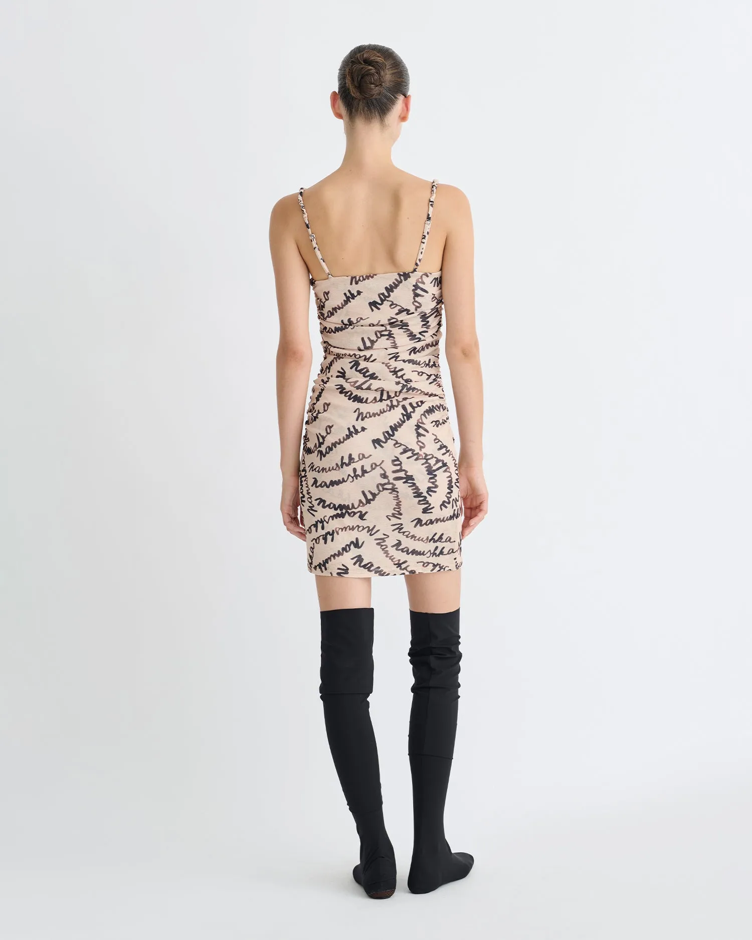 Adie - Printed Mesh-Jersey Dress - Creme Scribble Logo sold by Nanushka product image thumbnail 3