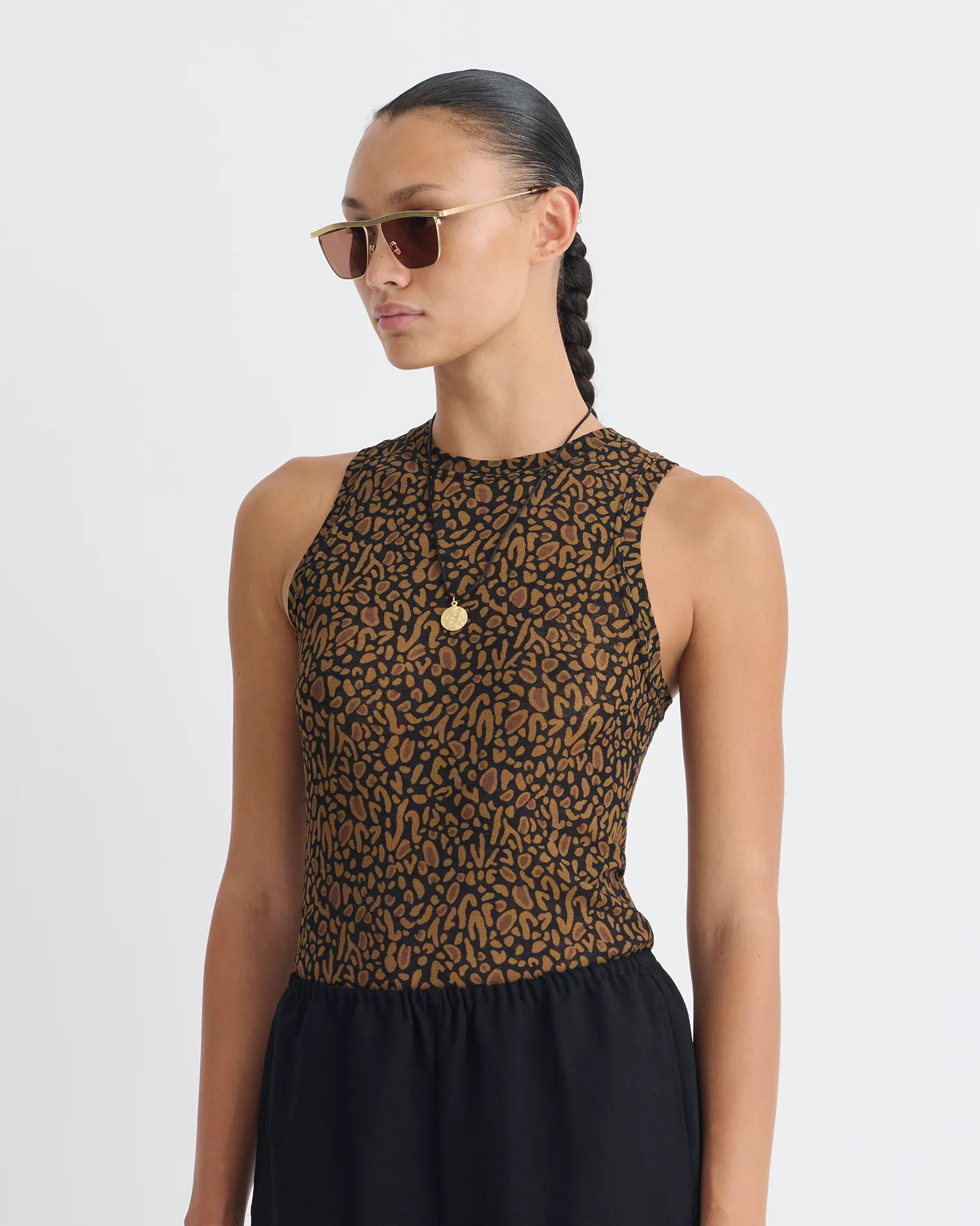 Anneke - Mesh-Jersey Tank Top - Brown Ocelot sold by Nanushka product image thumbnail 2