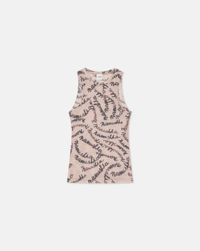 Anneke - Mesh-Jersey Tank Top - Creme Scribble Logo sold by Nanushka